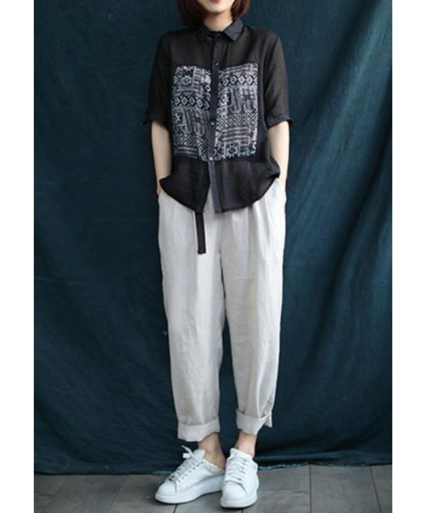 paisley print tencel ramie short sleeves shirt EN2268