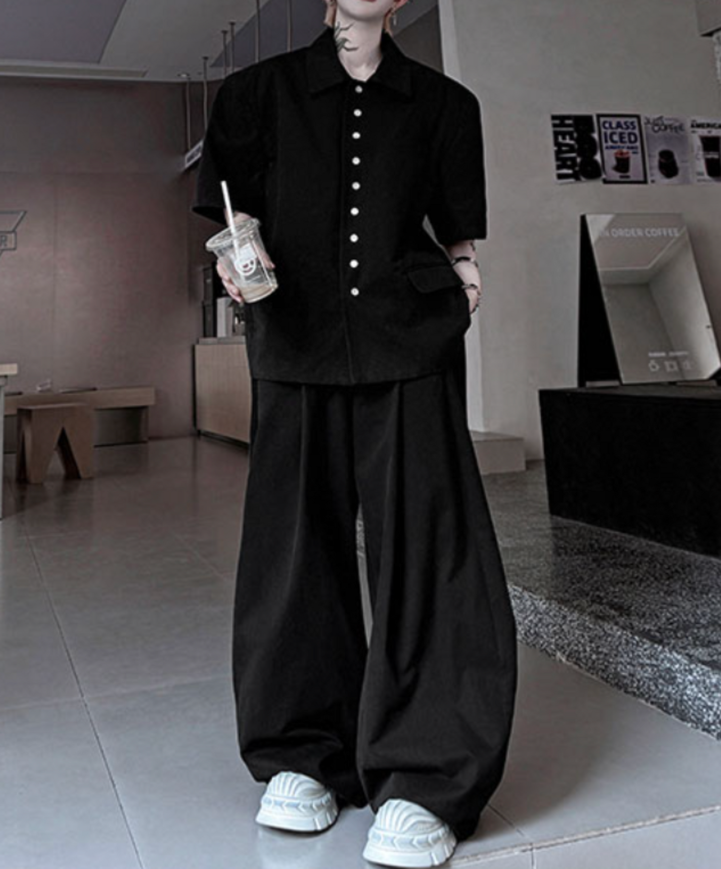 【style75】dark mode outfit set EN2114(shirt + pants set)