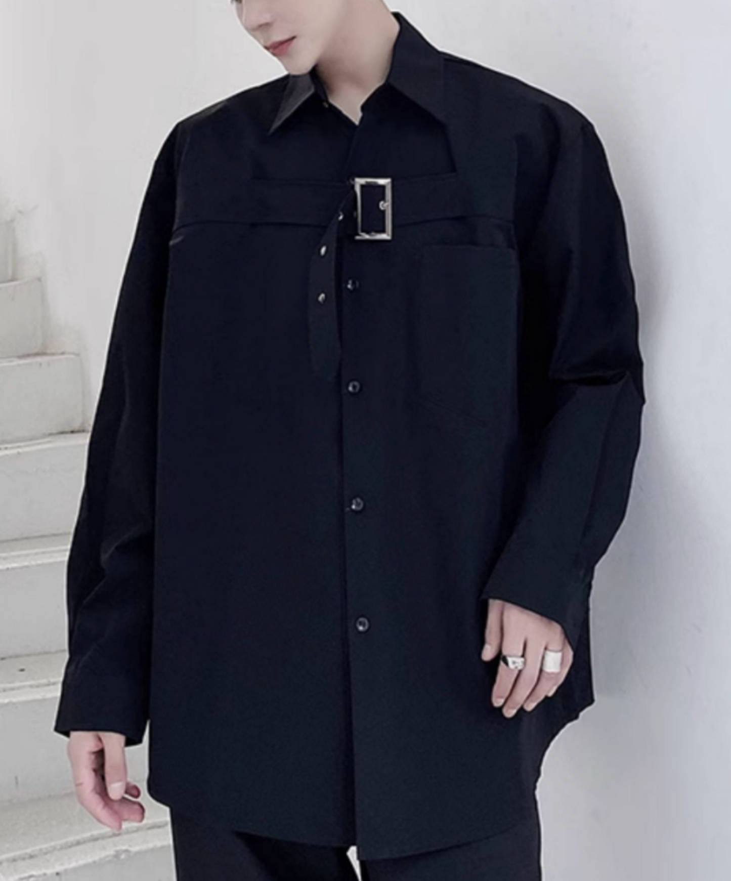 dark thick chest belt decoration shirt EN2148