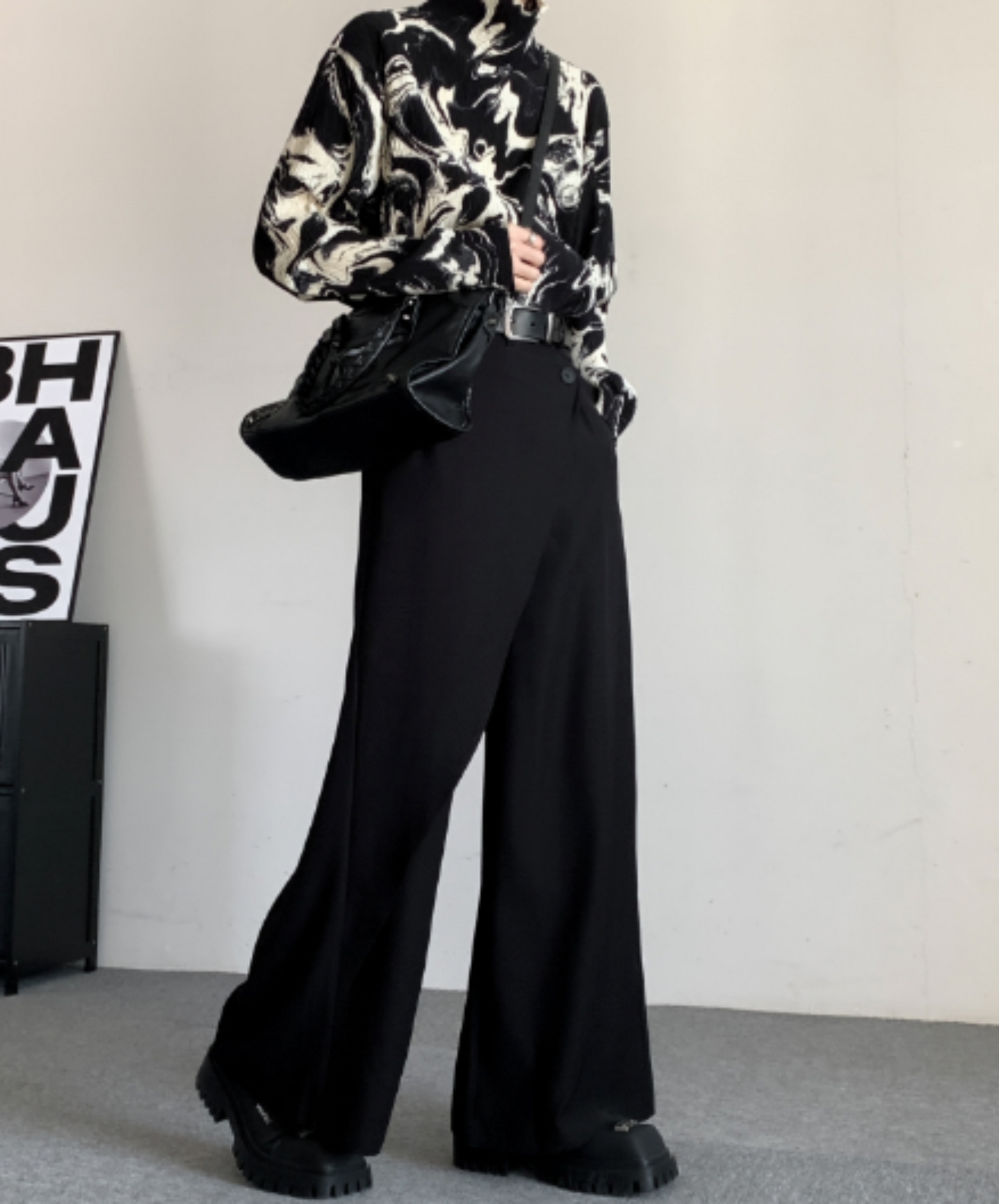 dark lazy drape layer wide pants EN2117