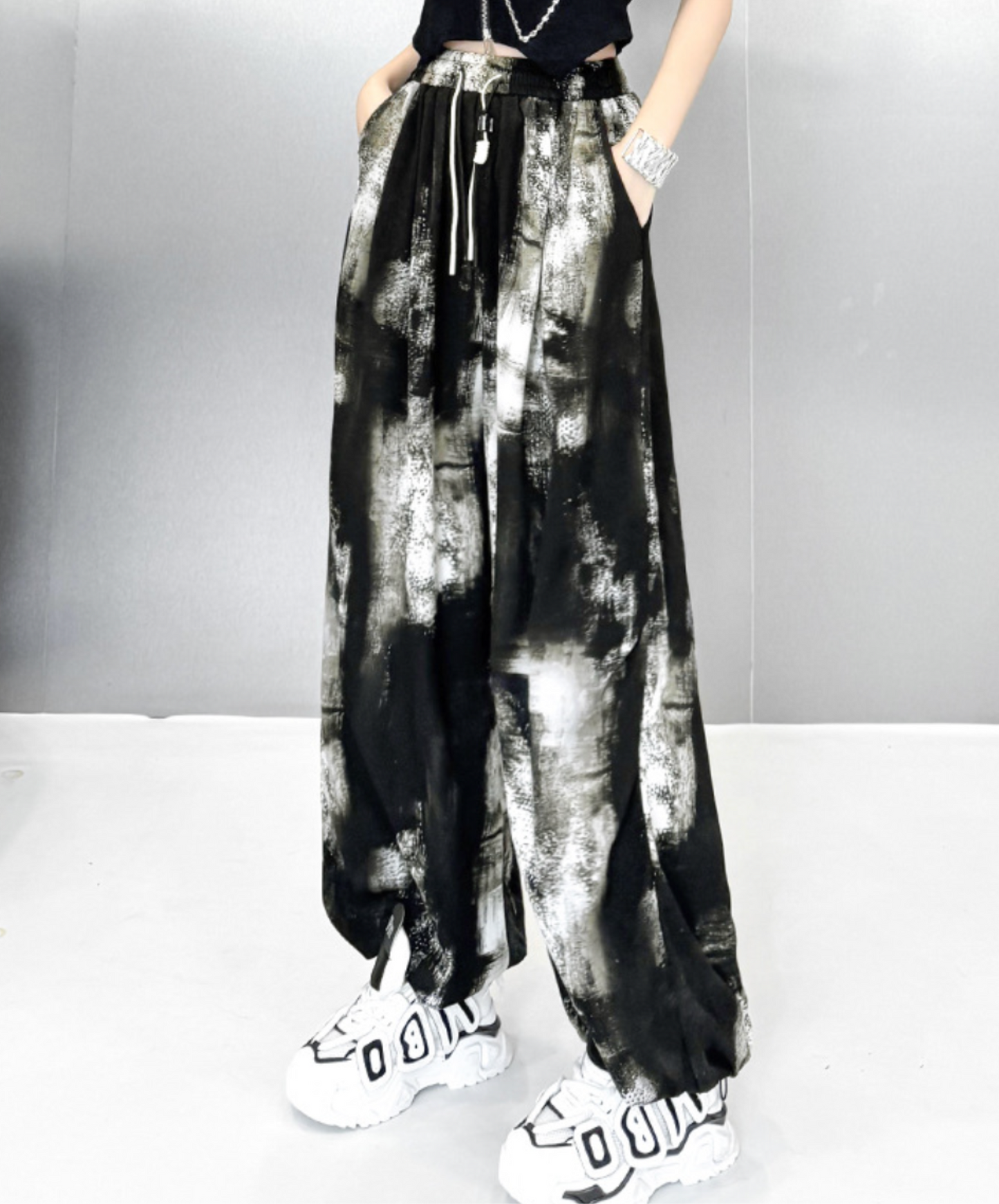 dark splicing drawstring pants EN2337