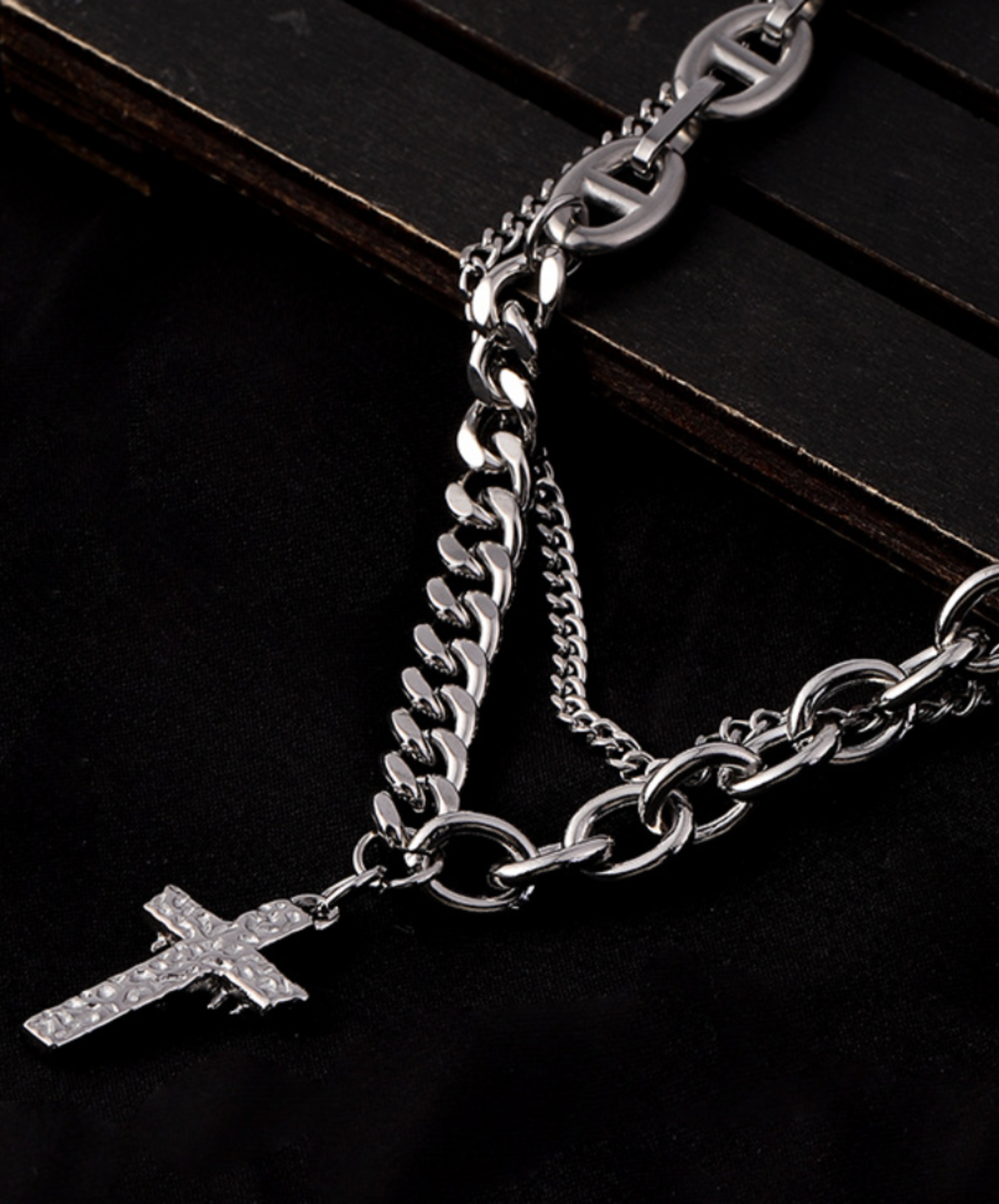 double chain cross top necklace EN2345