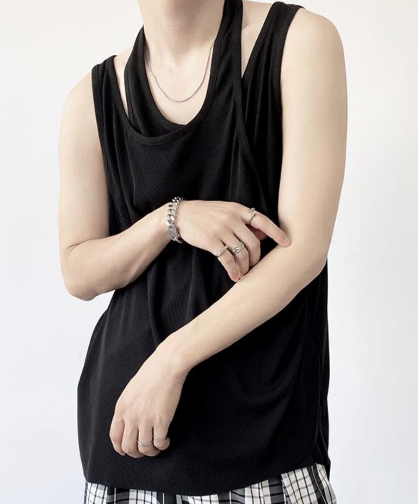 fake two piece sleeveless shirt EN2093