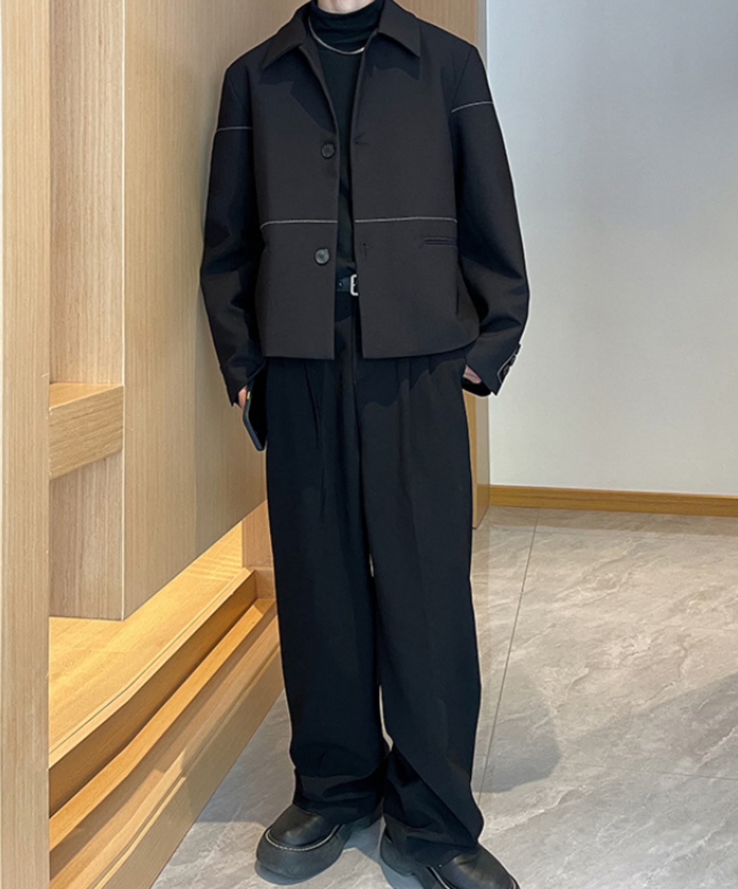 thin line button decoration jacket EN2362