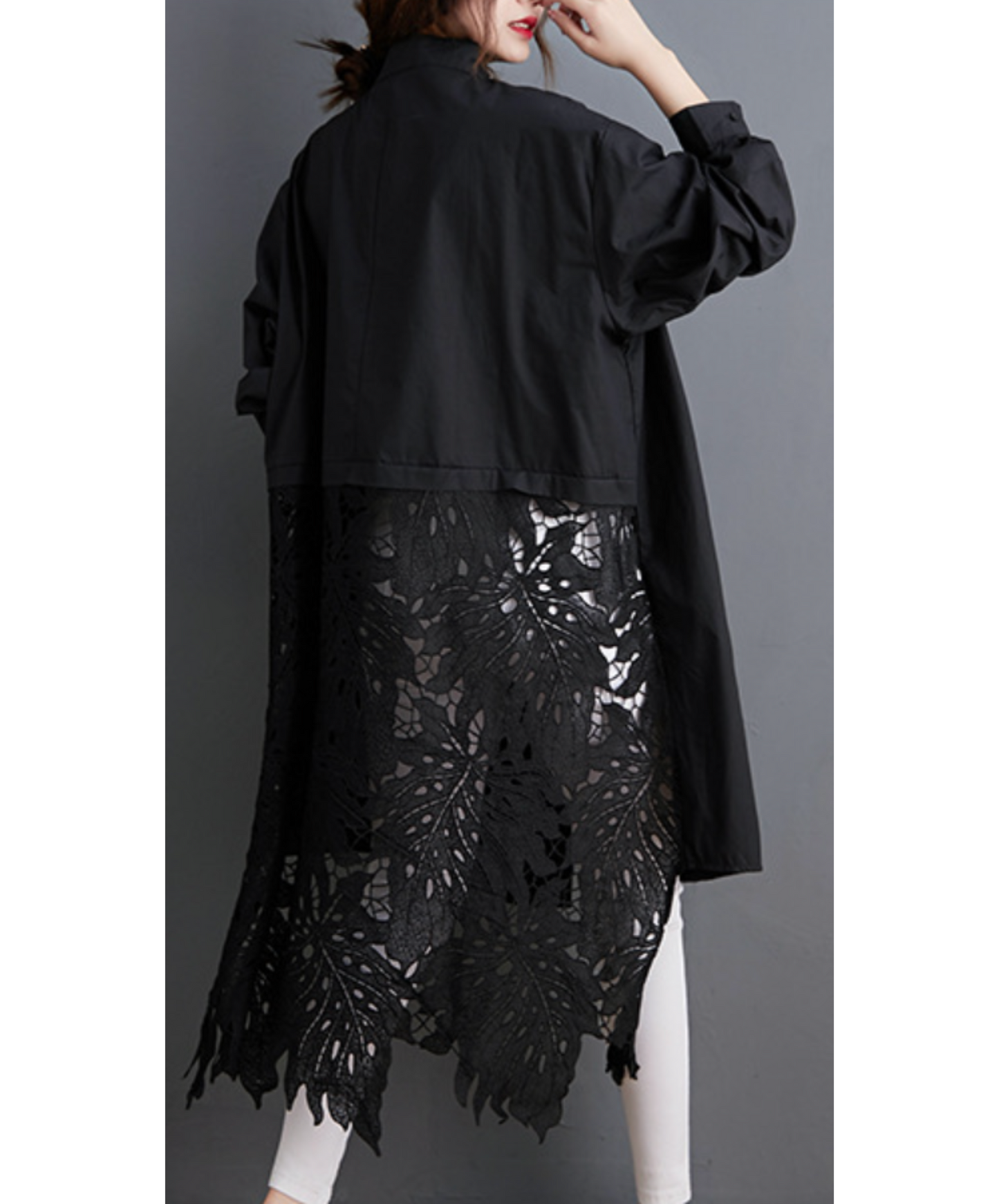leaf motif lace fishtail long shirt EN2294