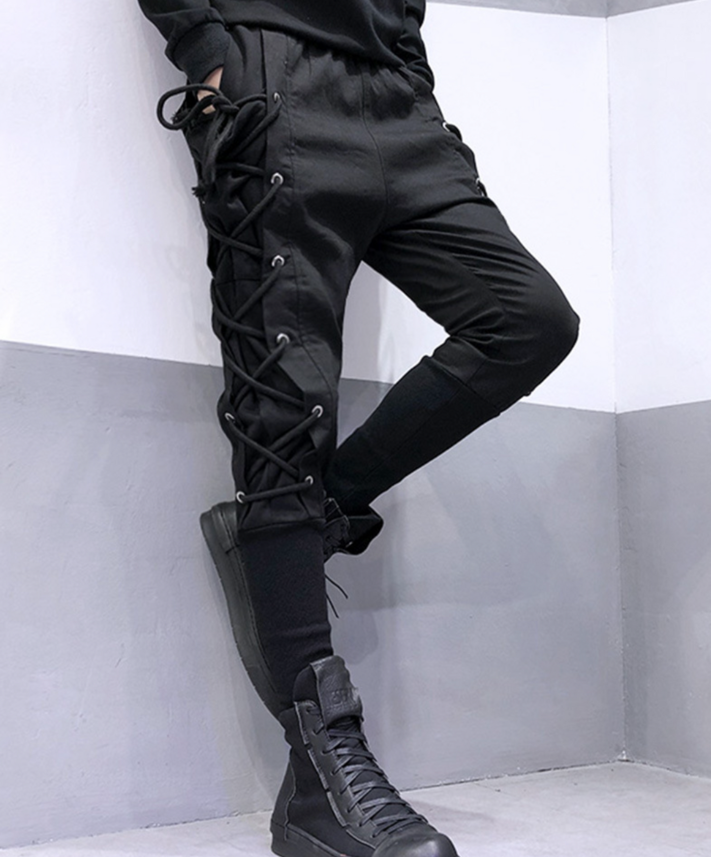 dark lace-up slim pants EN2198