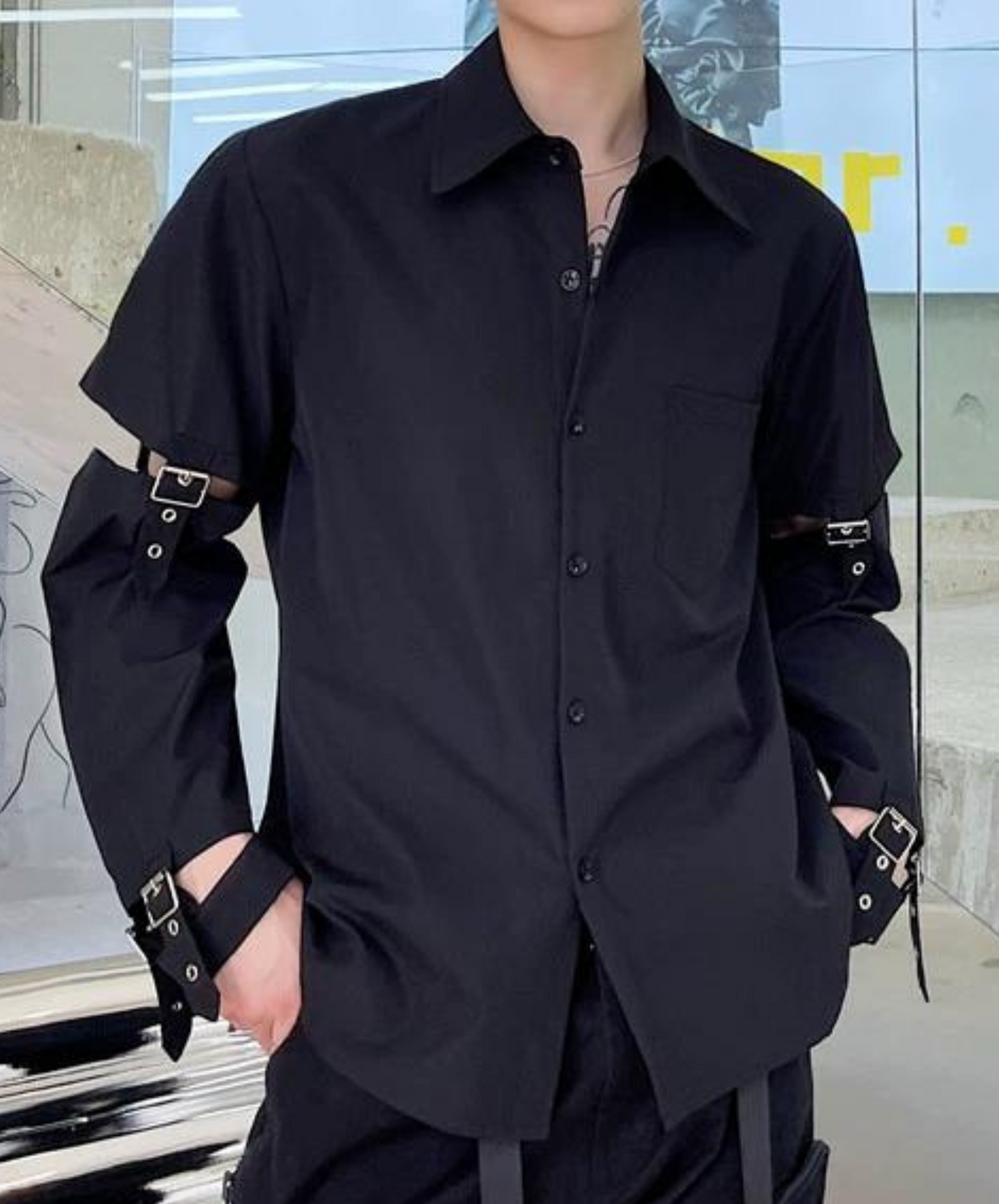 dark buckle decoration shirt EN1052