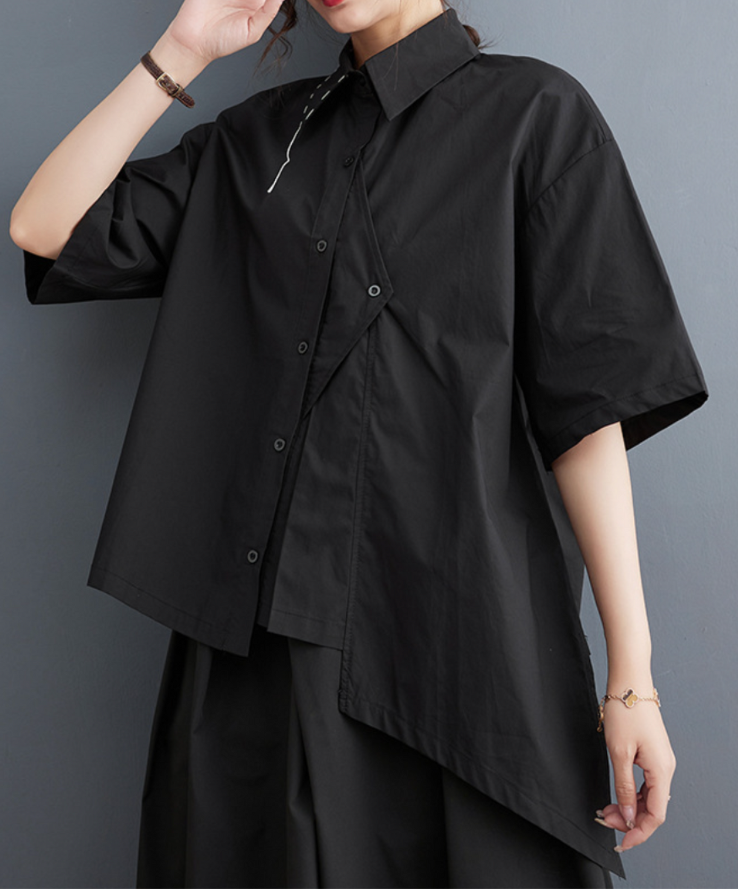 asymmetric stitch design short sleeves shirt EN2290