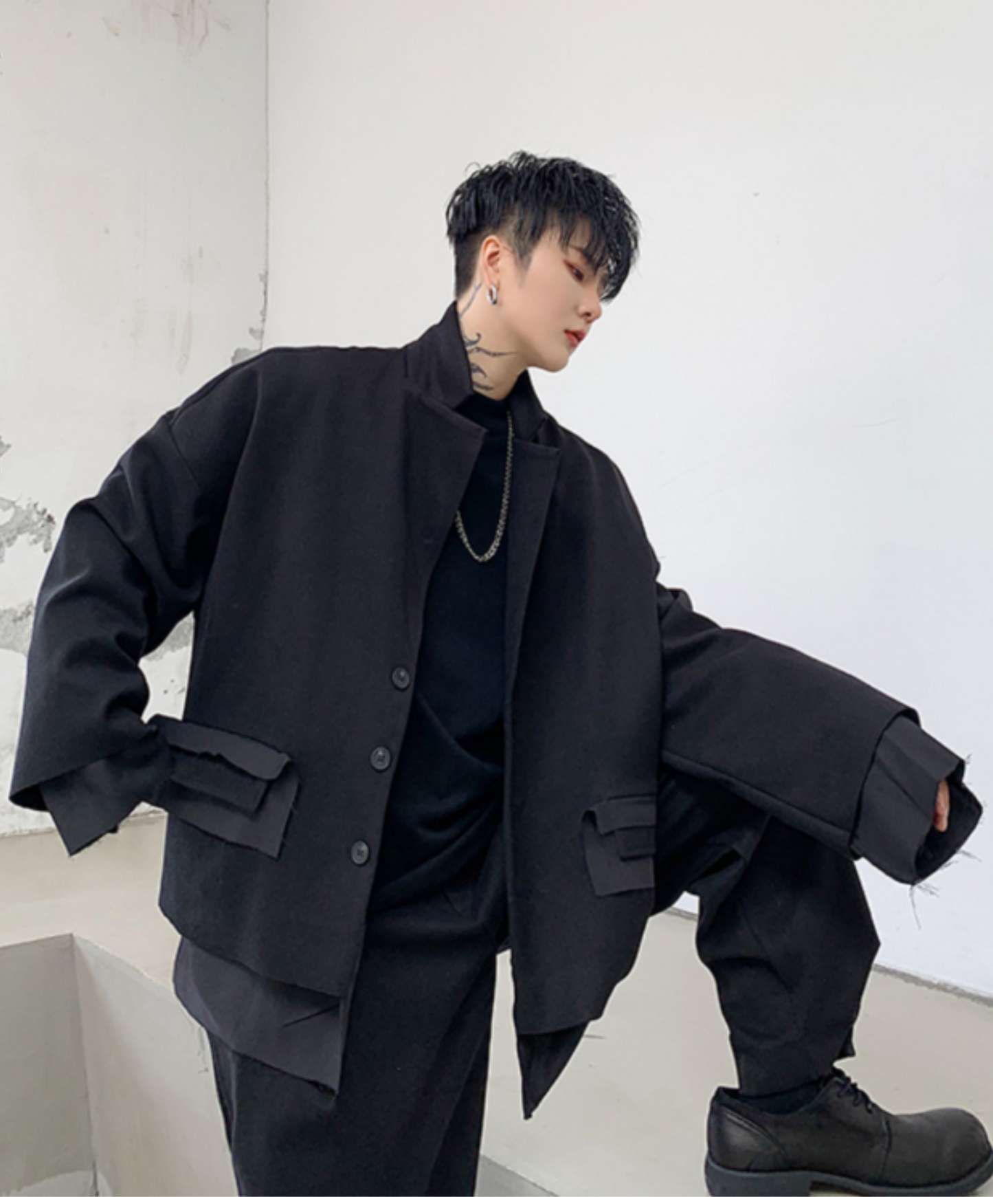 dark fake two-piece blunt cut jacket EN2374