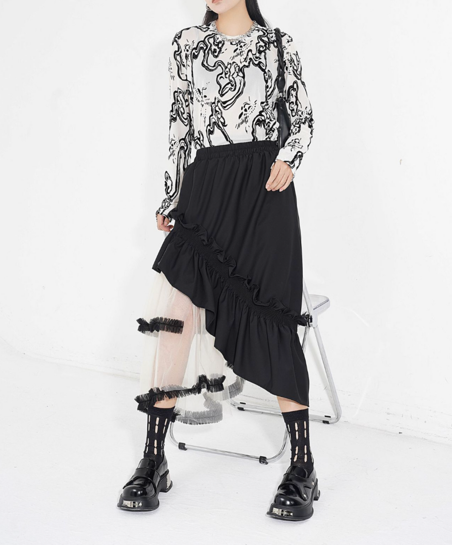 mixed material irregular design skirt EN2284