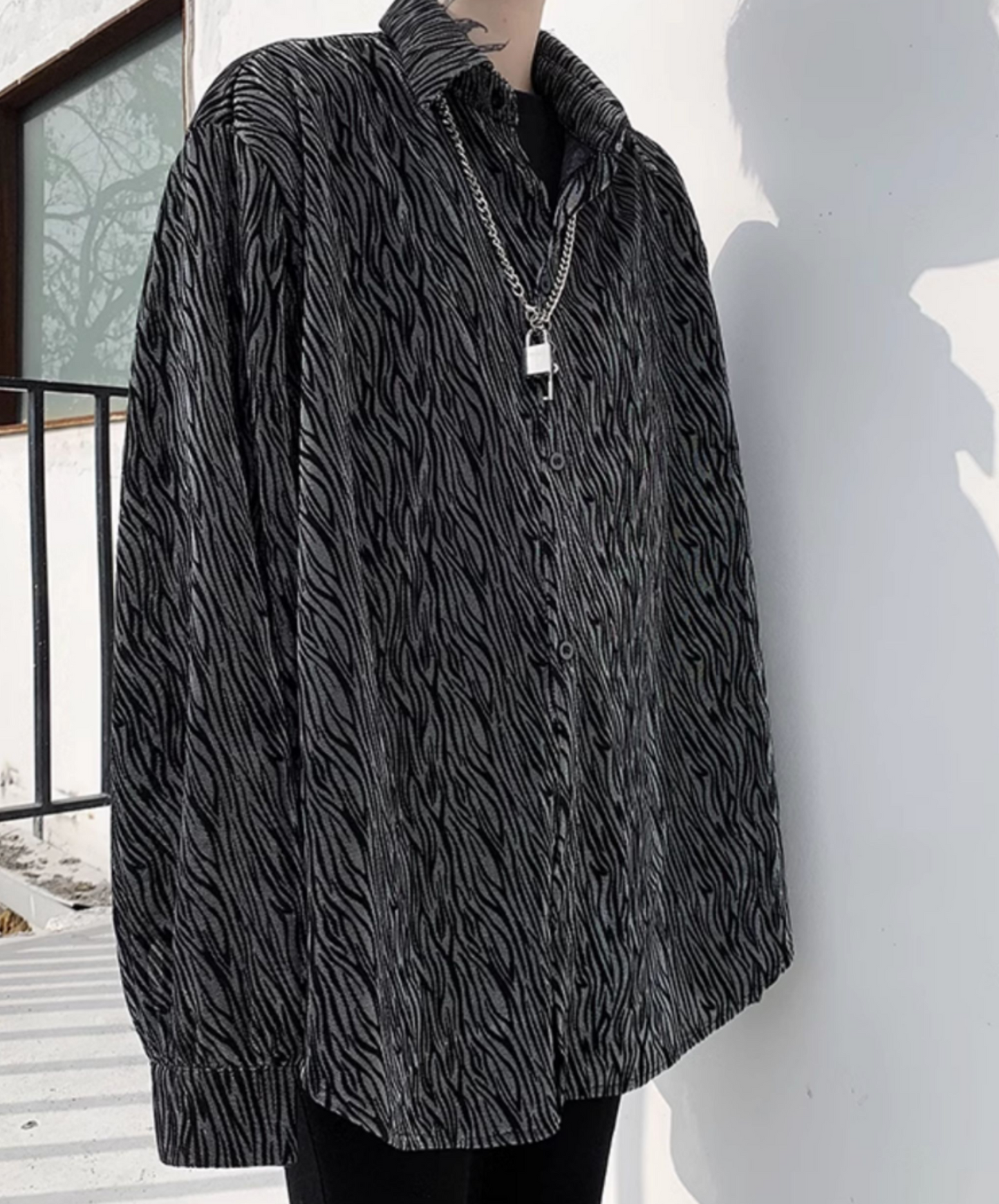zebra print jacquard loose shirt EN2108