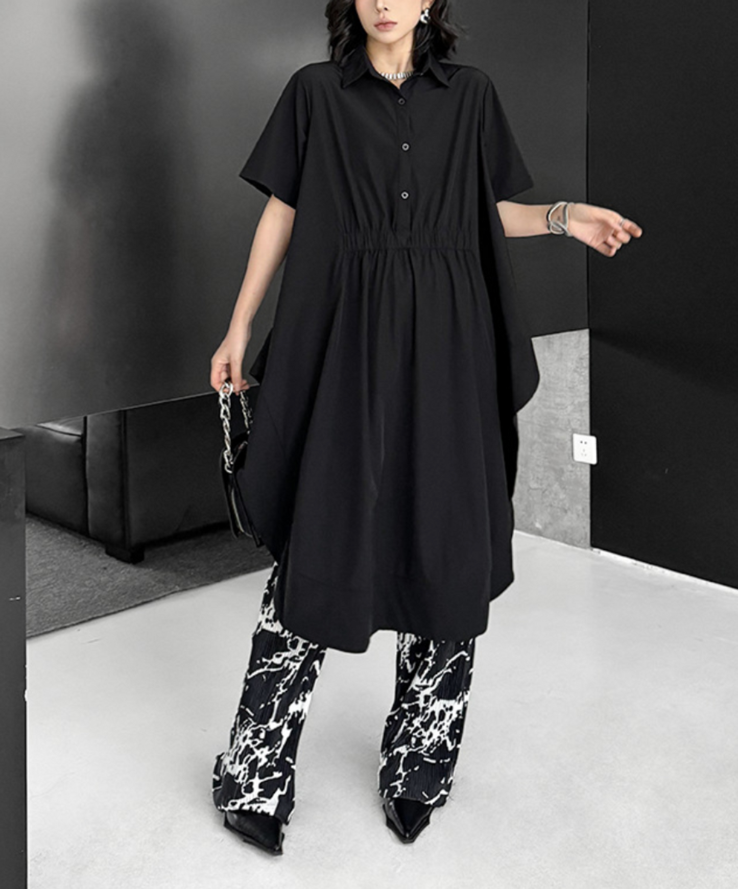 dark big silhouette waist mark long shirt EN2322