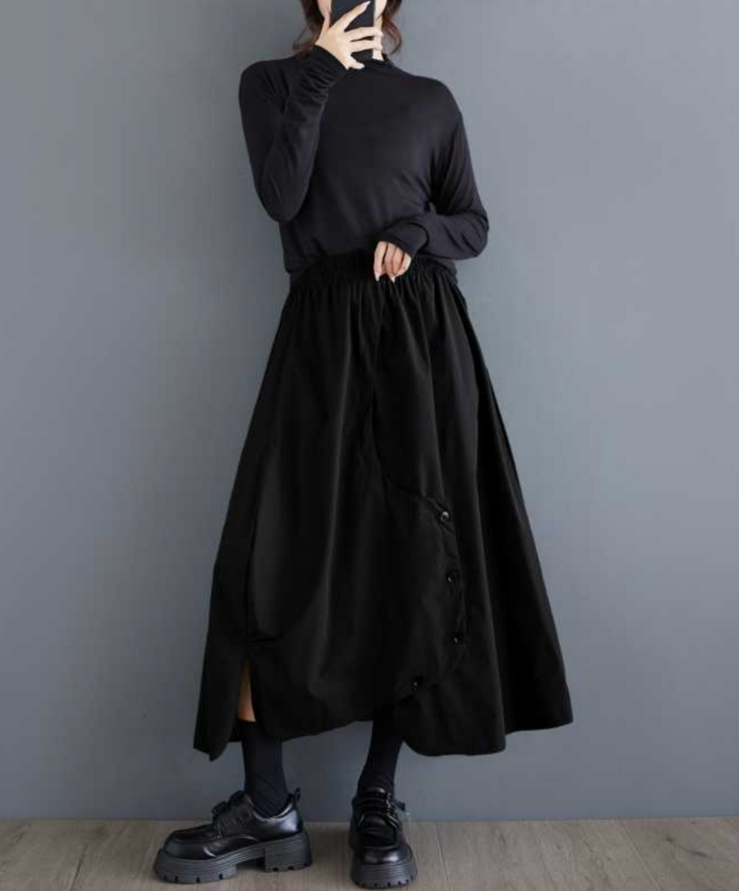 Irregular button design a-line skirt EN2291