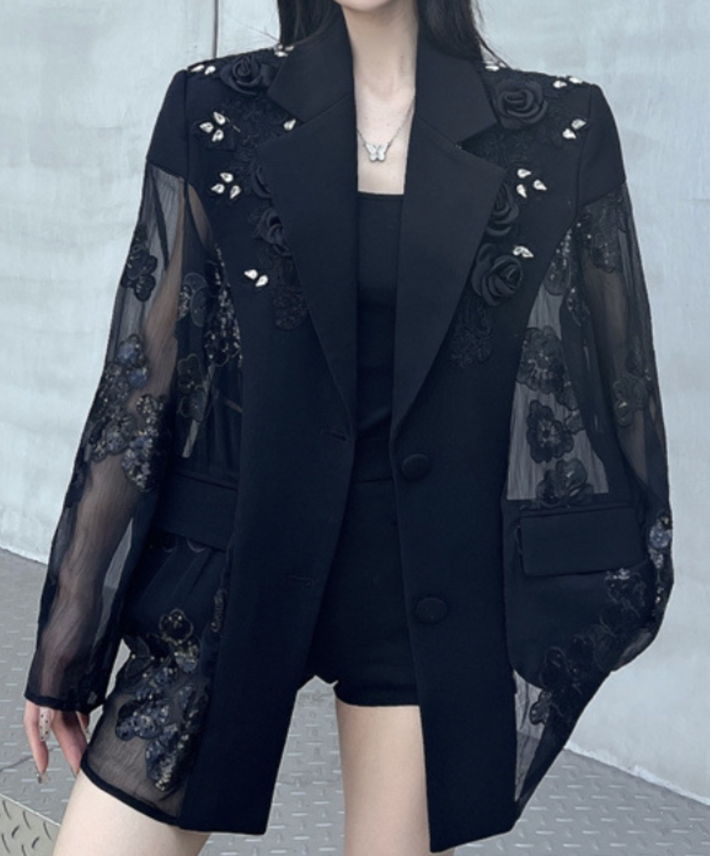 diamond embroidery flower stitch jacket EN2226
