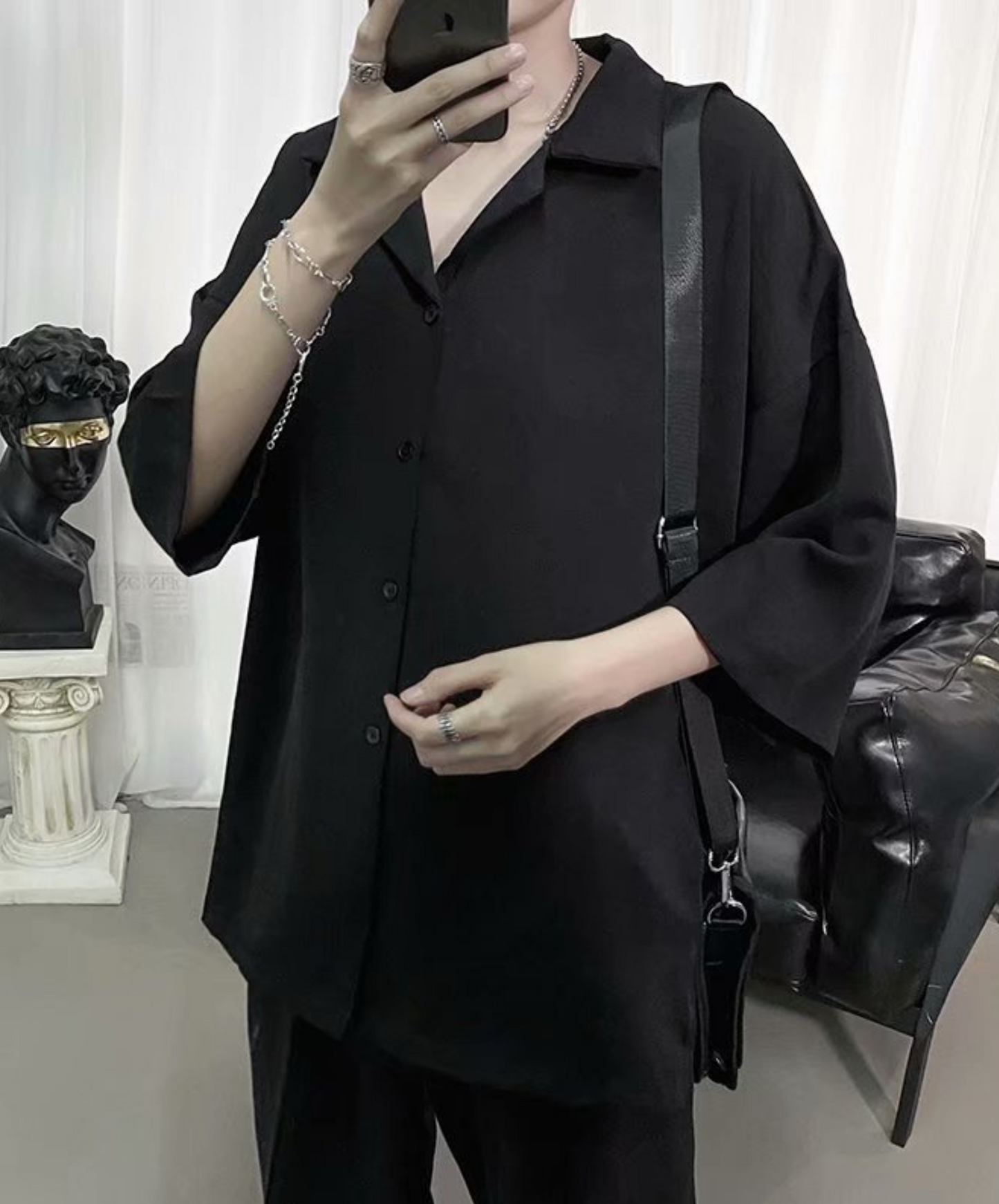 dark loose three quarter sleeve shirt EN867