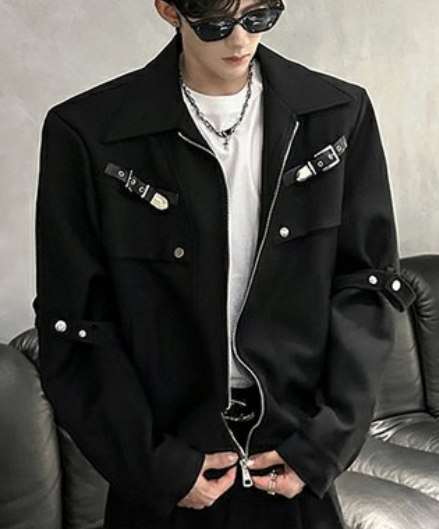 dark metal button short length jacket EN2455