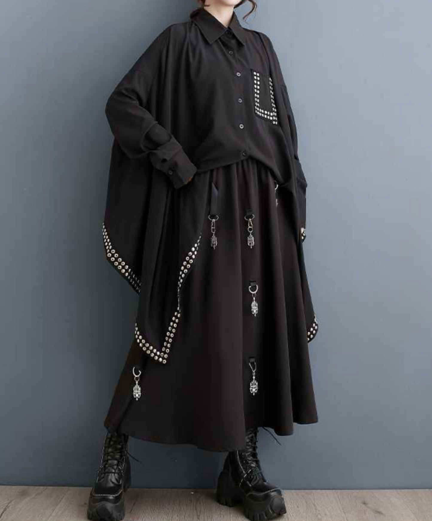 dark rivet collage dress long shirt EN1658