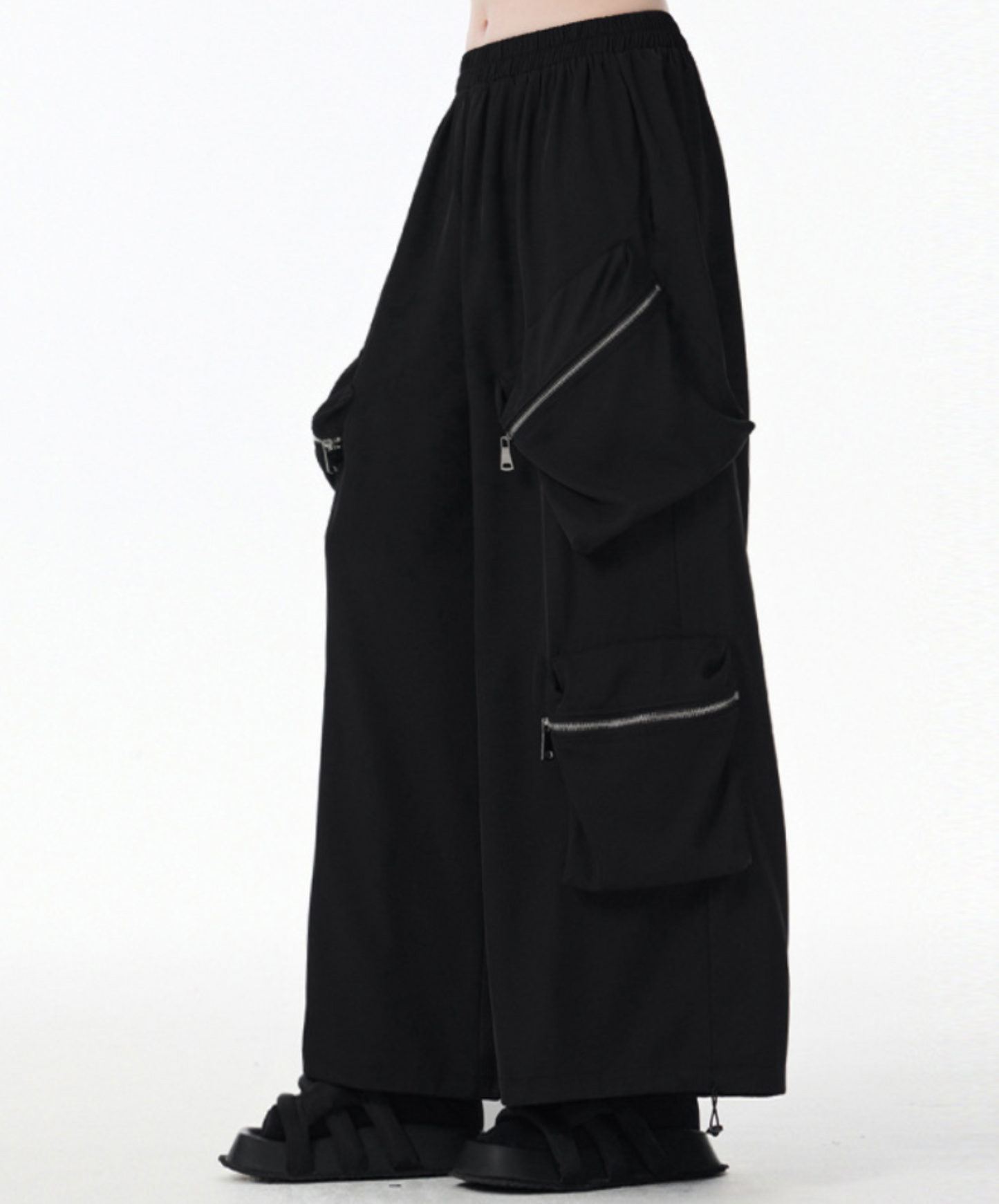3d zipper pockets wide pants EN2336