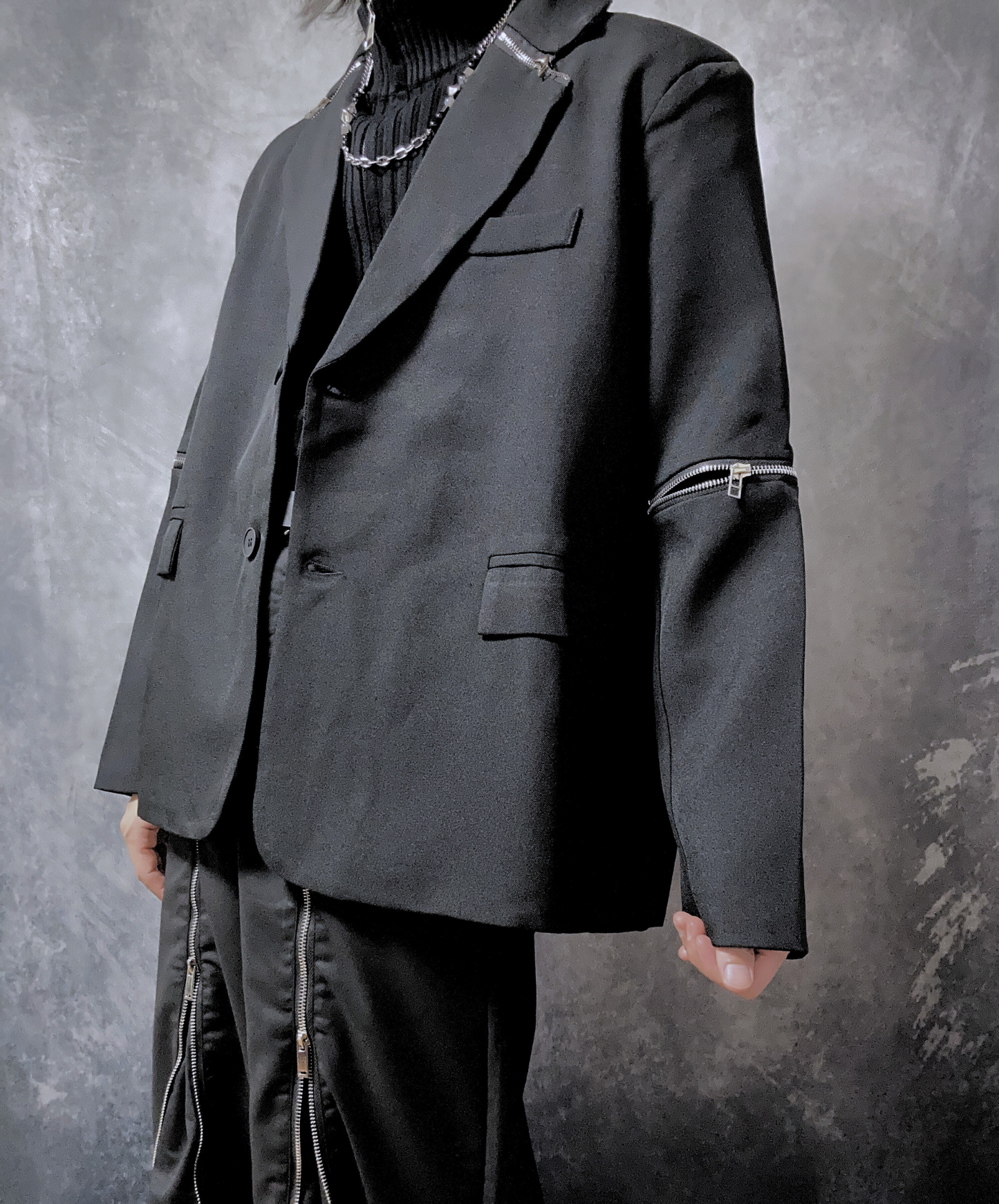 【style64】dark mode outfit set EN1883(jacket + sweater + pants set)