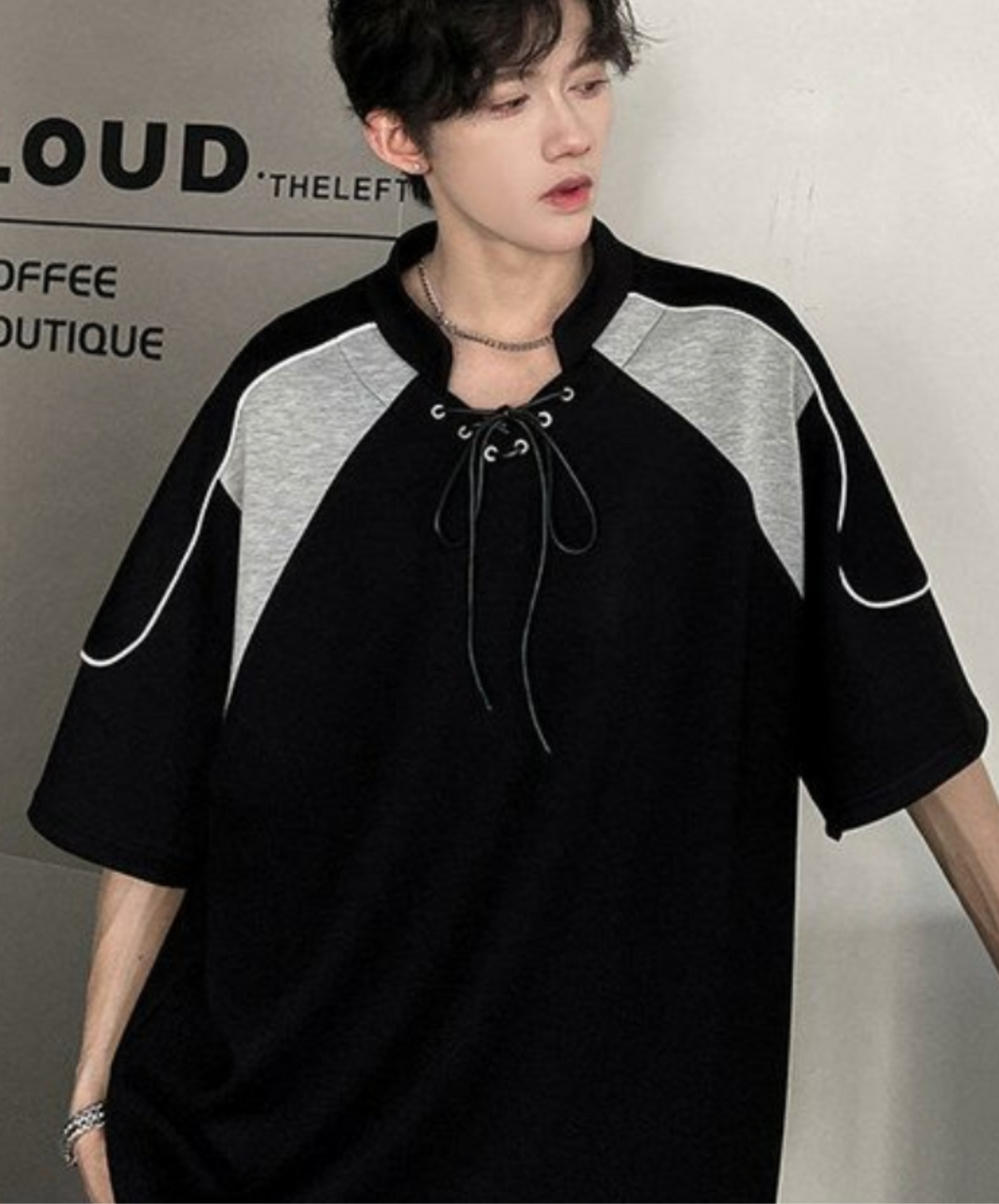 contrast stitched drawstring t-shirt EN2203