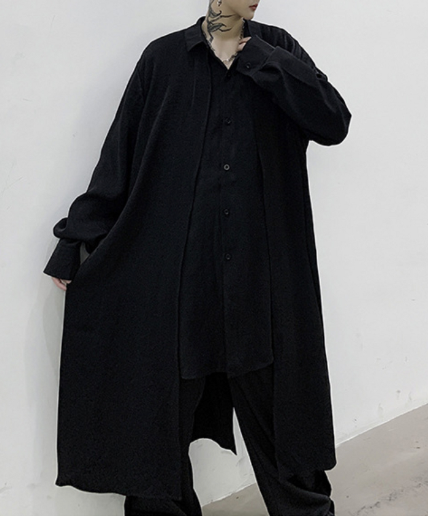 dark layered cloak drape long shirt EN2139