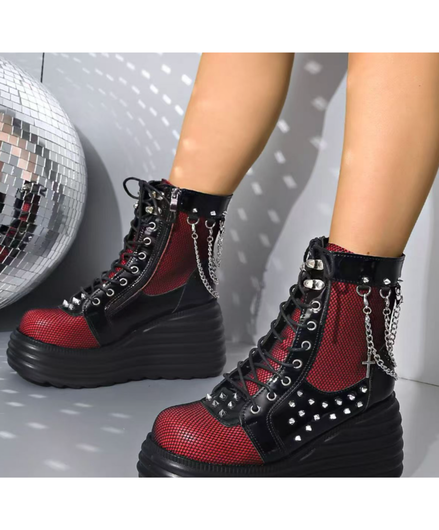 sheer red lace-up boots EN2373
