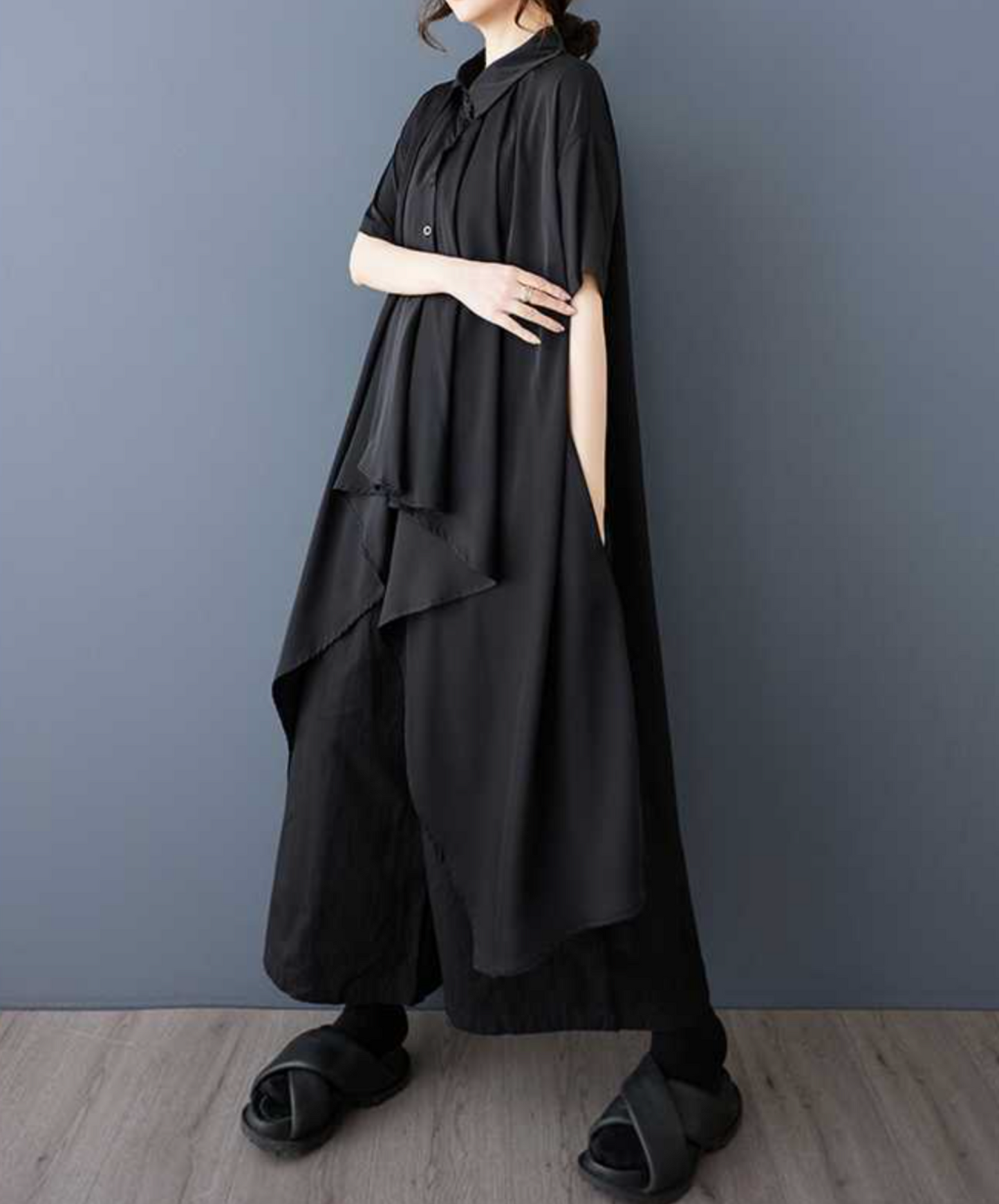 tucked chiffon drape long shirt EN2274