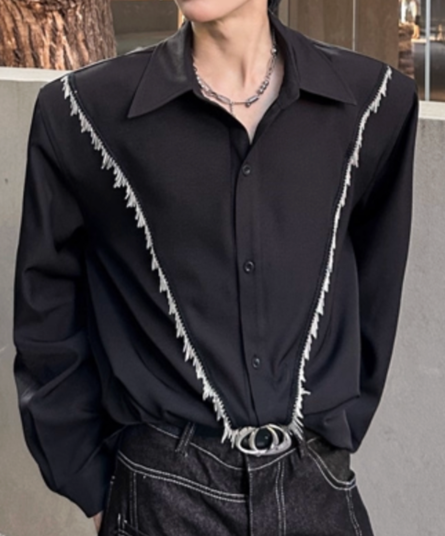 v-line fringe decoration shirt EN2435