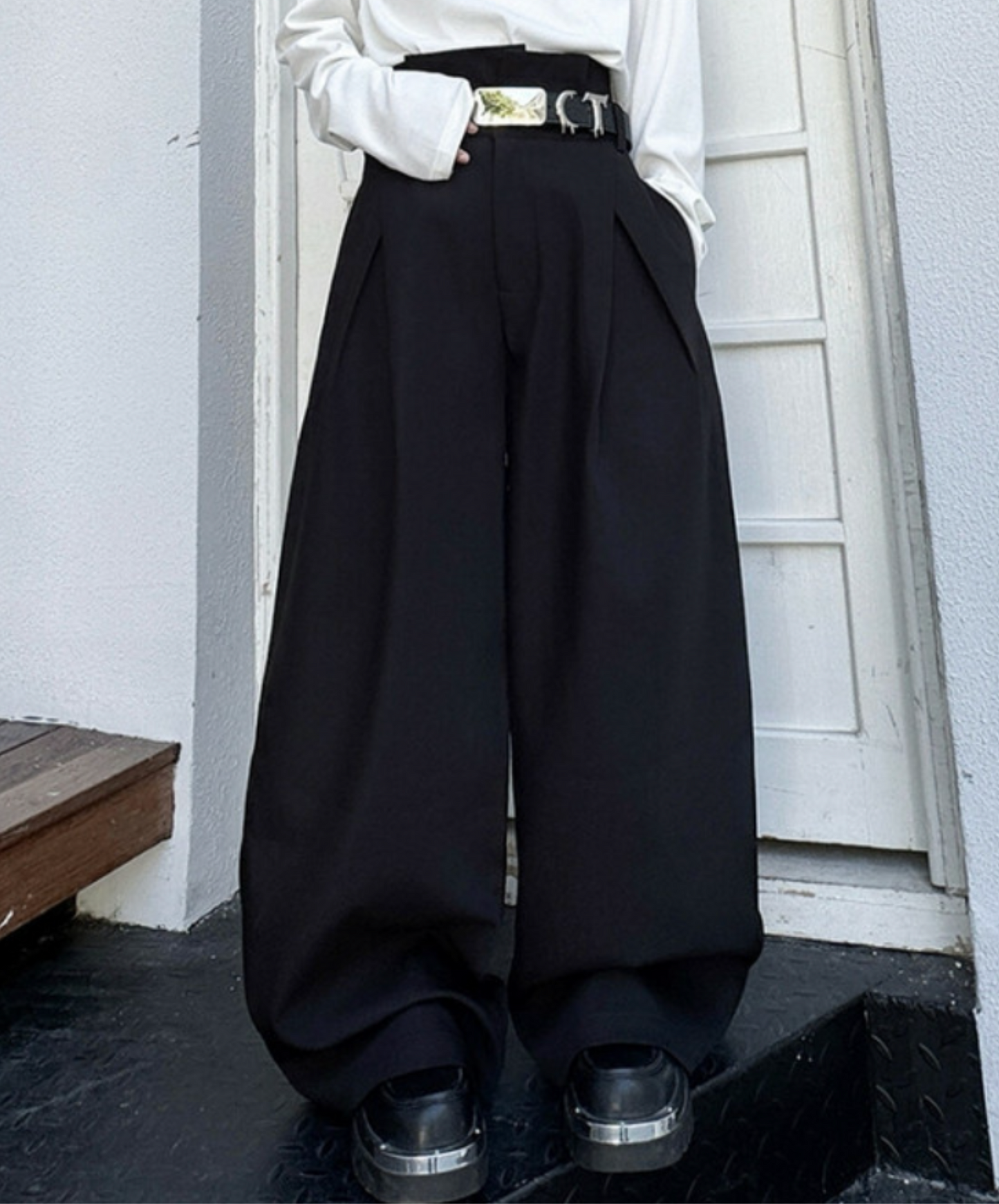 smooth drape texture wide pants EN2339