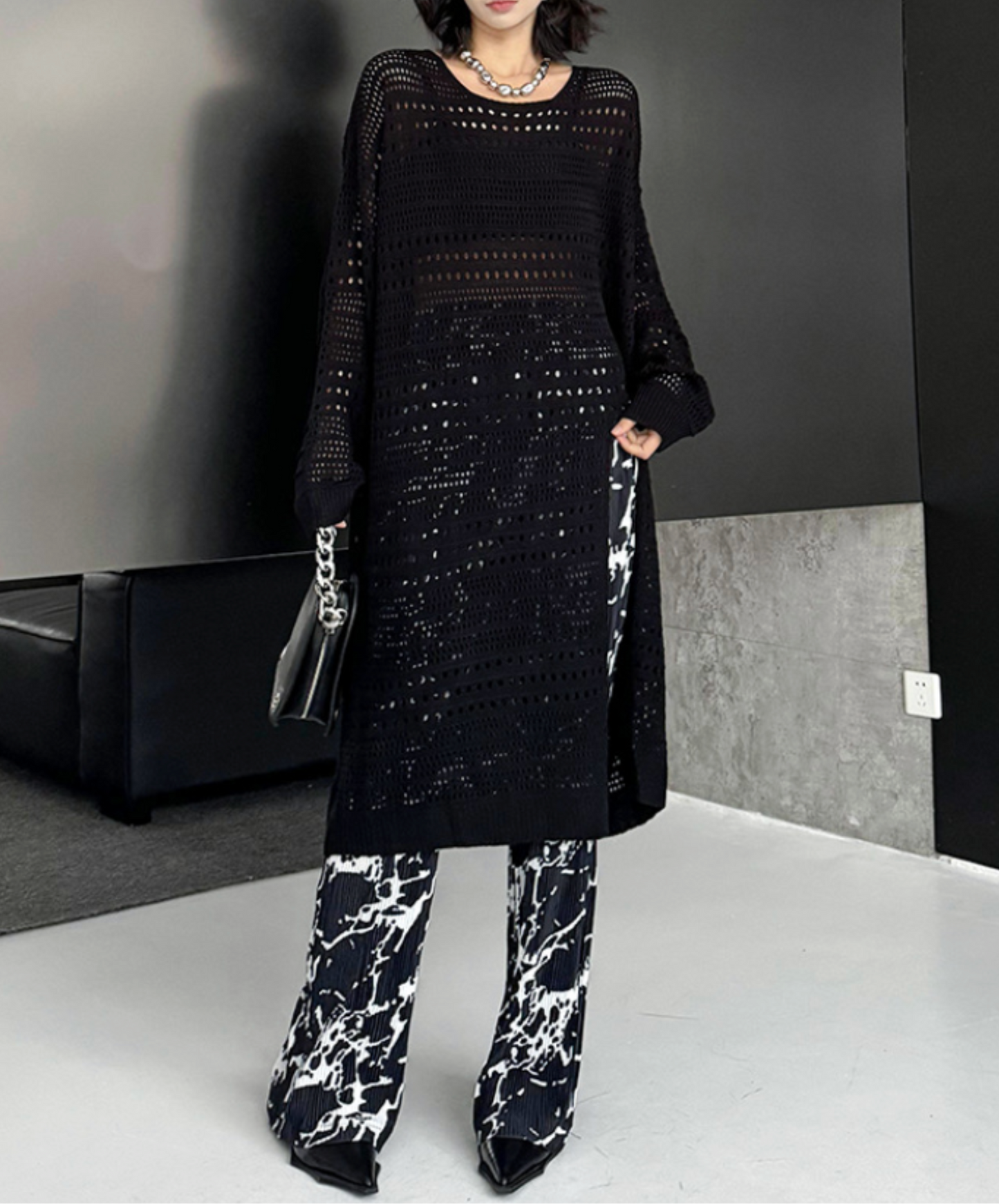 mesh knit long sweater EN2450