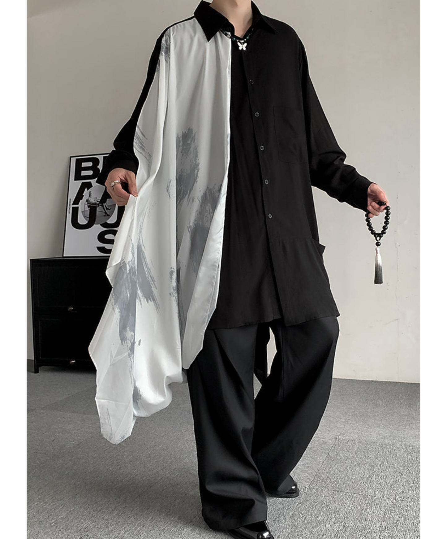 irregular white silk scarf long shirt EN2427
