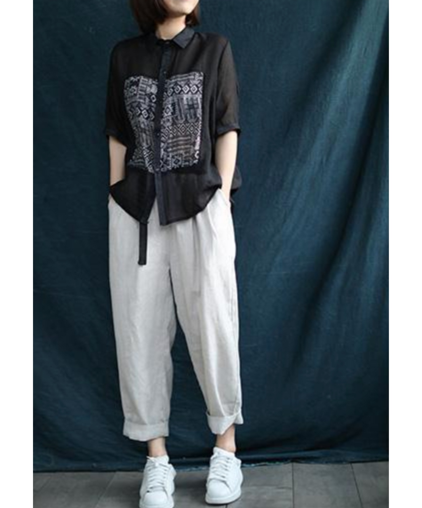 paisley print tencel ramie short sleeves shirt EN2268