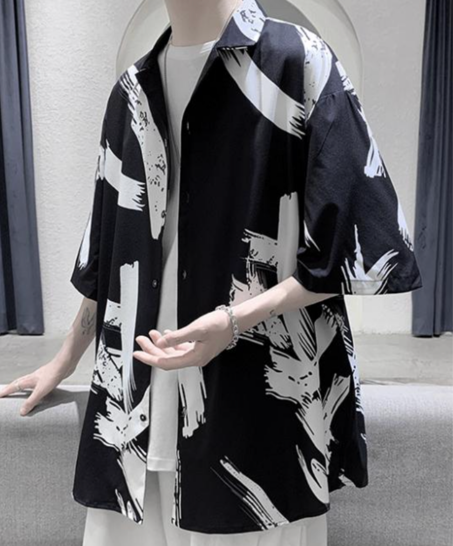 hong kong style graffiti print loose shirt EN2124
