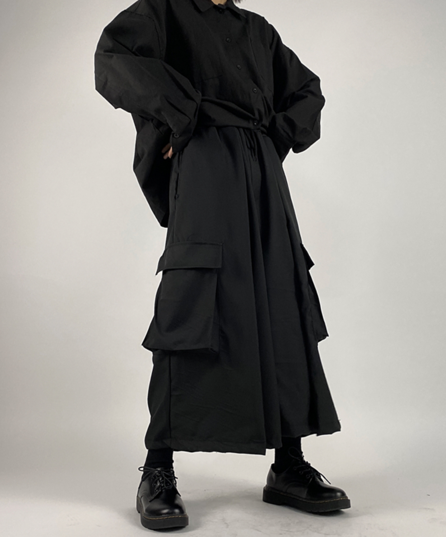 dark loose big pocket wide pants EN2394