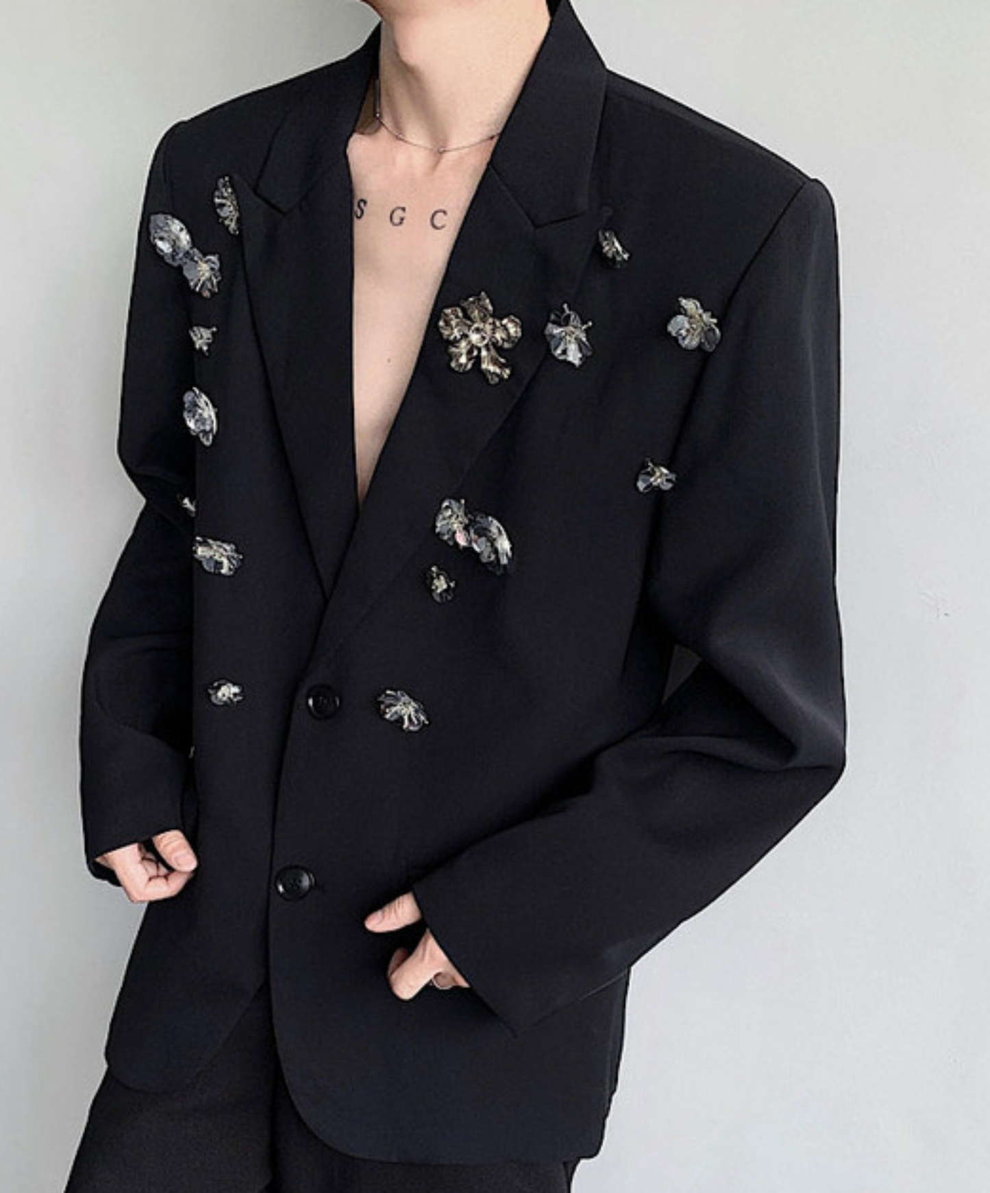 silver rose decoration jacket EN2387