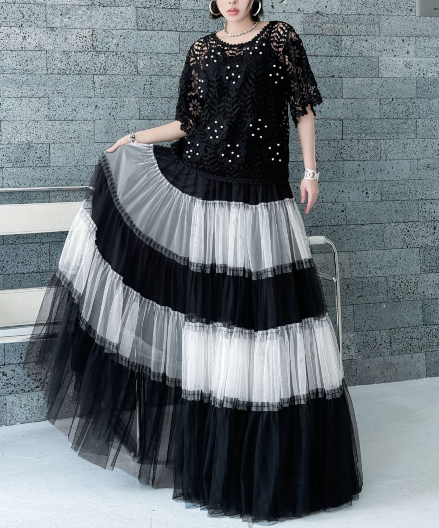 monotone border tulle skirt EN2282