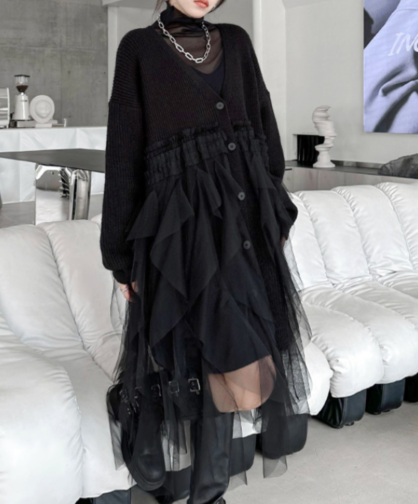 layered ruffle tulle cardigan EN2448
