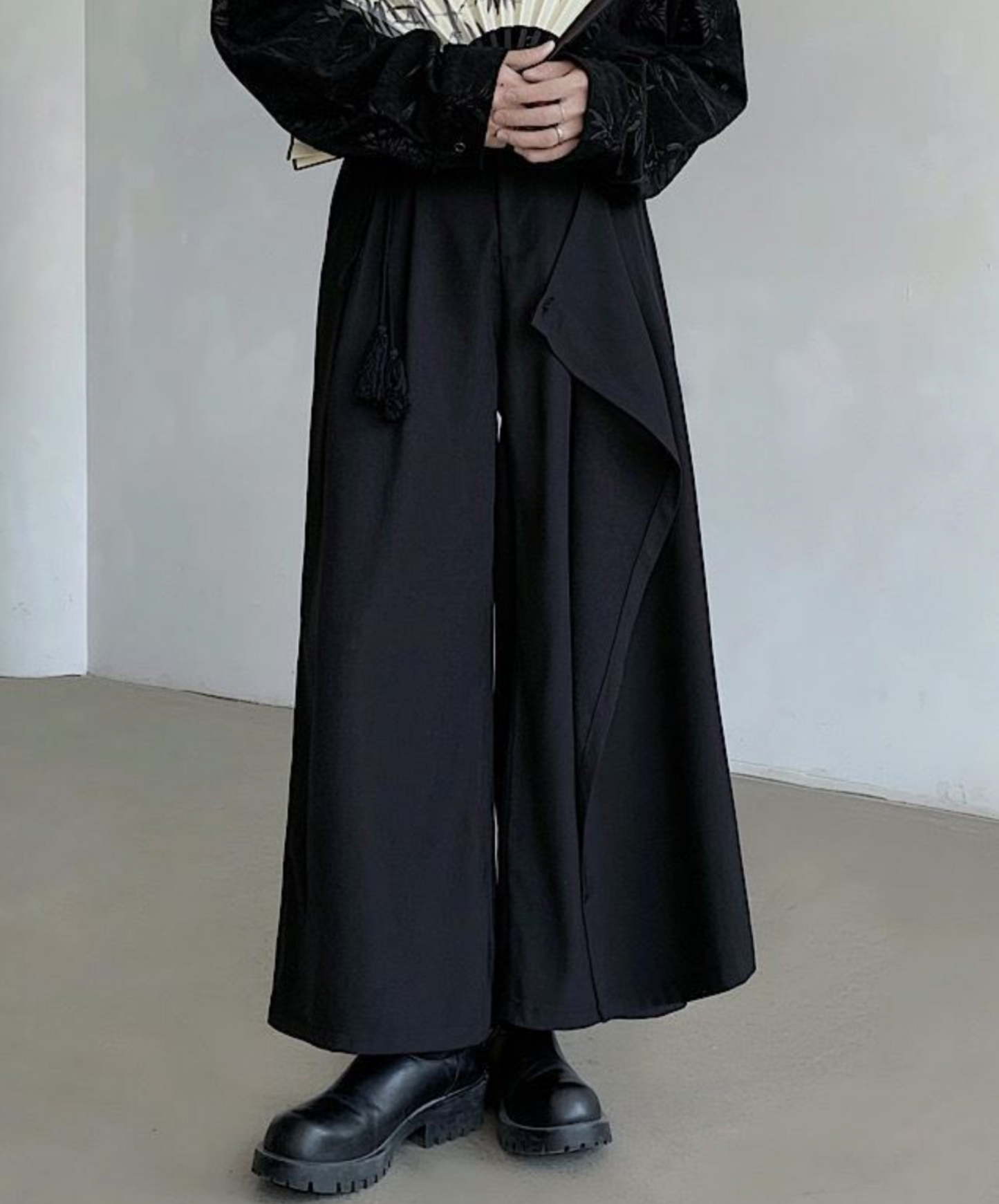 dark chinese style 2way casual wide pants EN1608