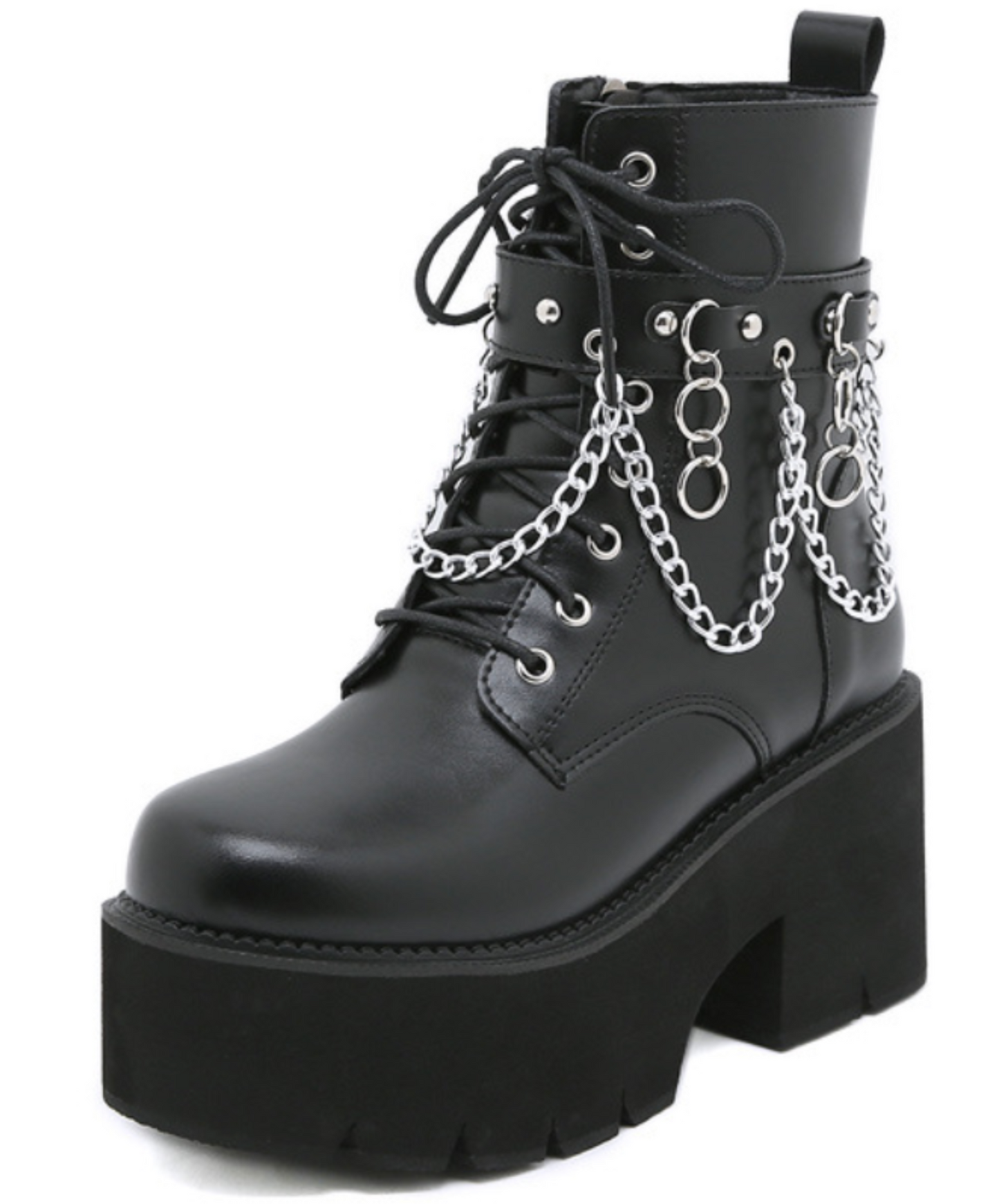 hanging chain design zip up boots EN2314