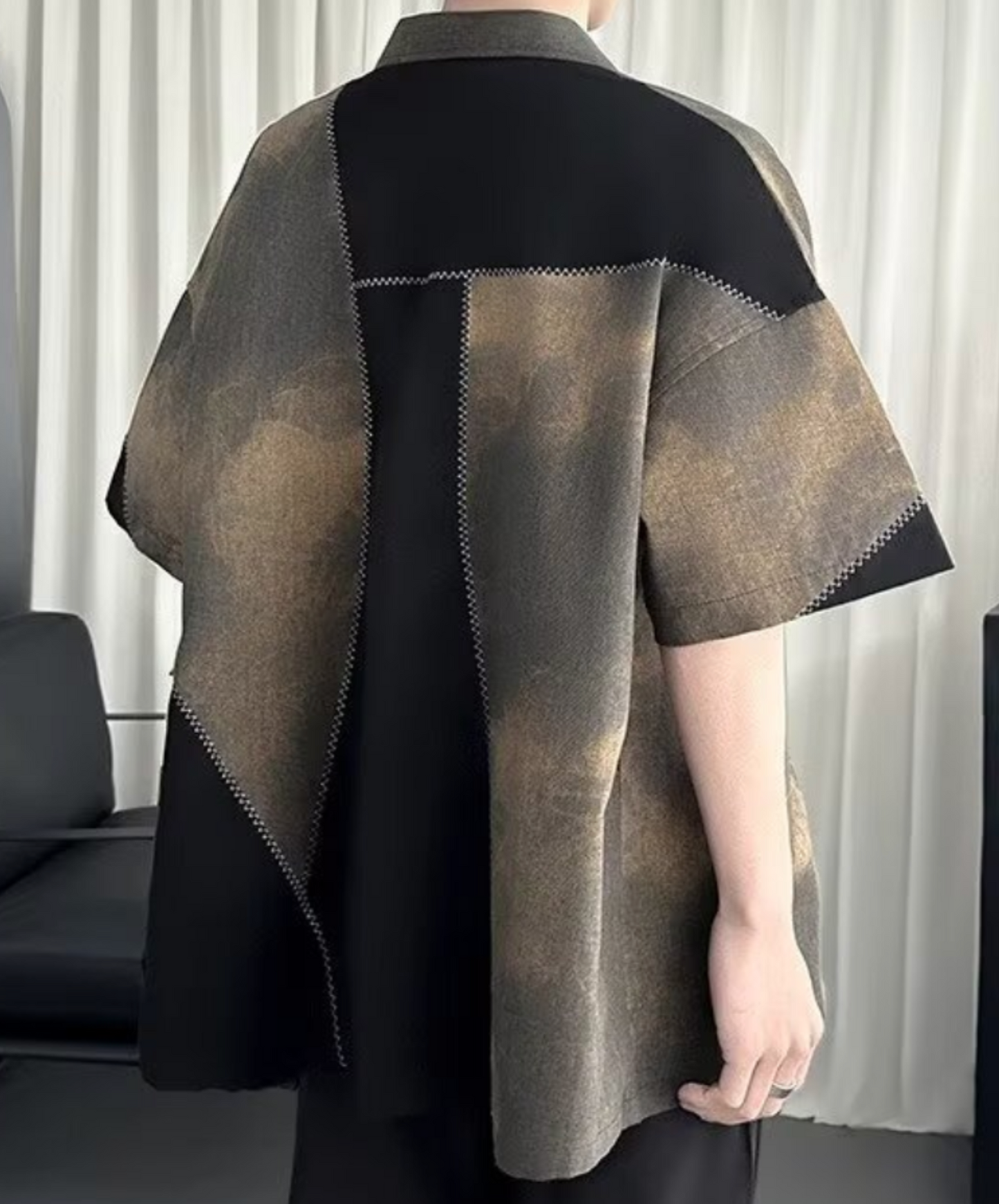 retro patchwork contrast shirt EN2219