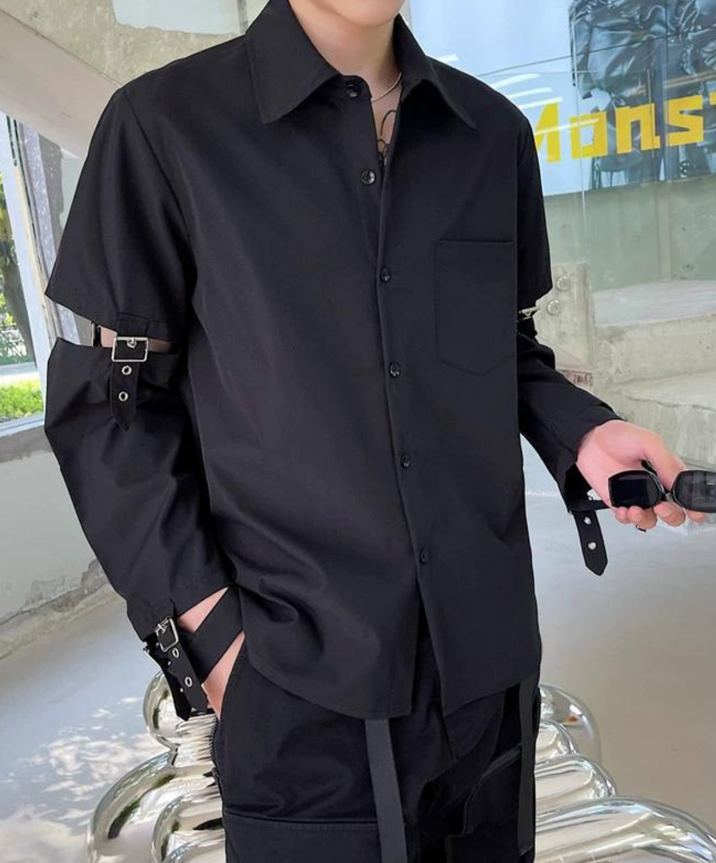 dark buckle decoration shirt EN1052
