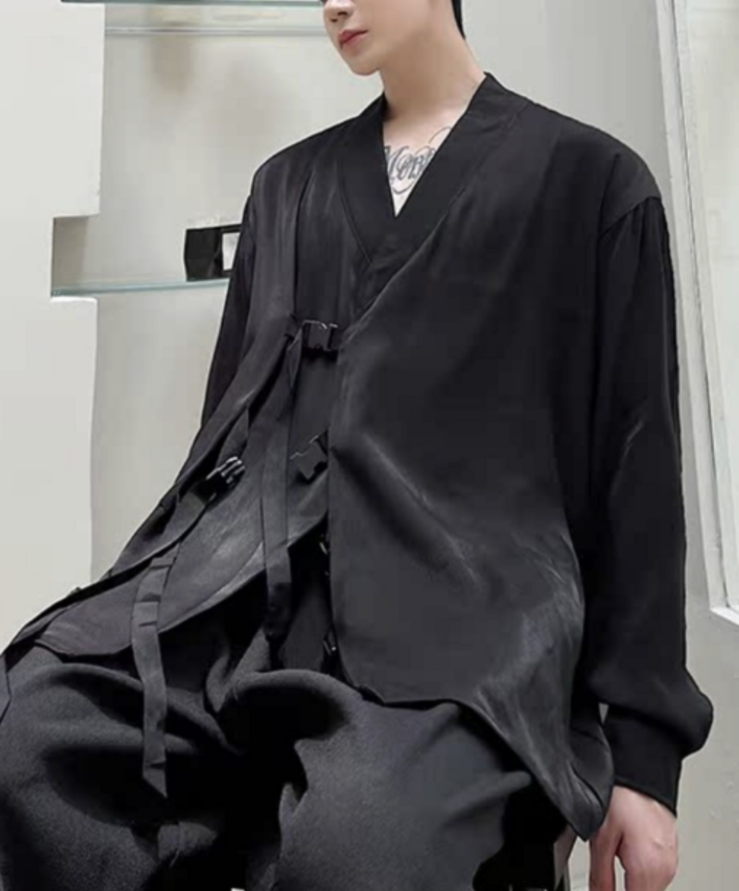 chinese style buckle belt shirt EN2429
