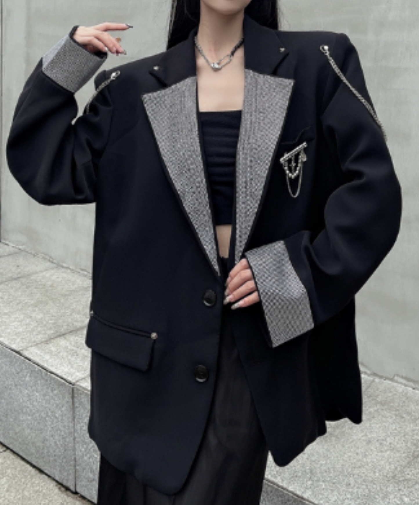 metallic-like chain decoration jacket EN1985