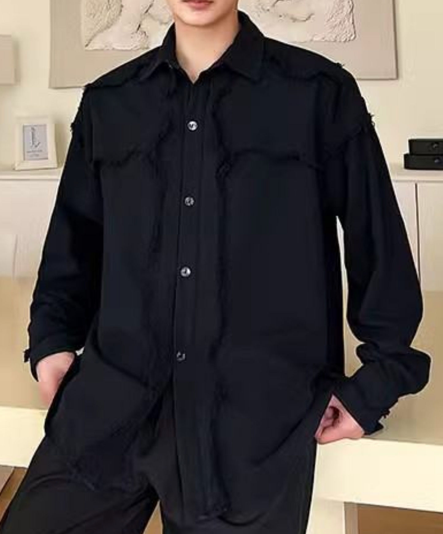 dark thin fringed jacquard shirt EN2376