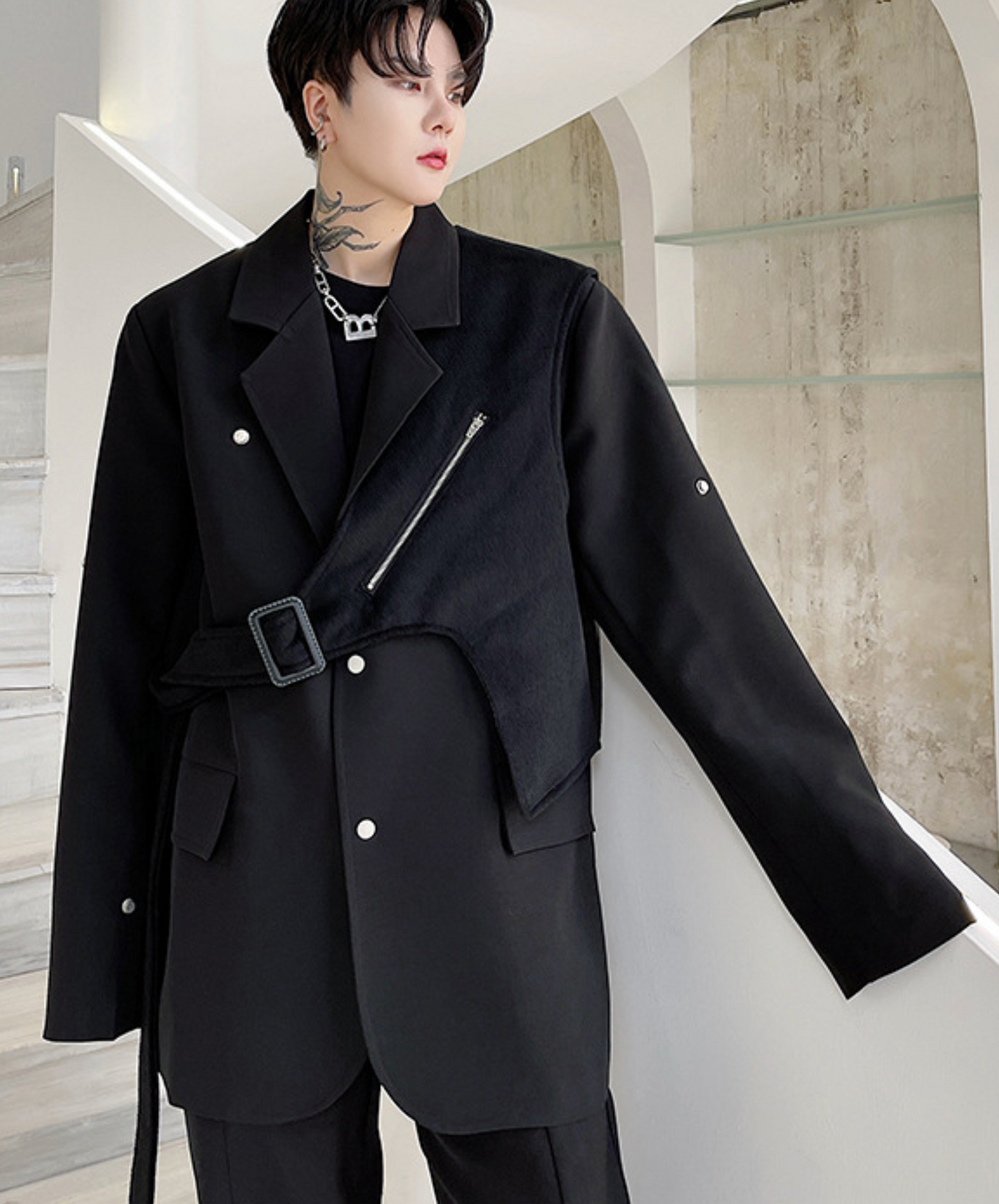 dark irregular design mix jacket EN2406
