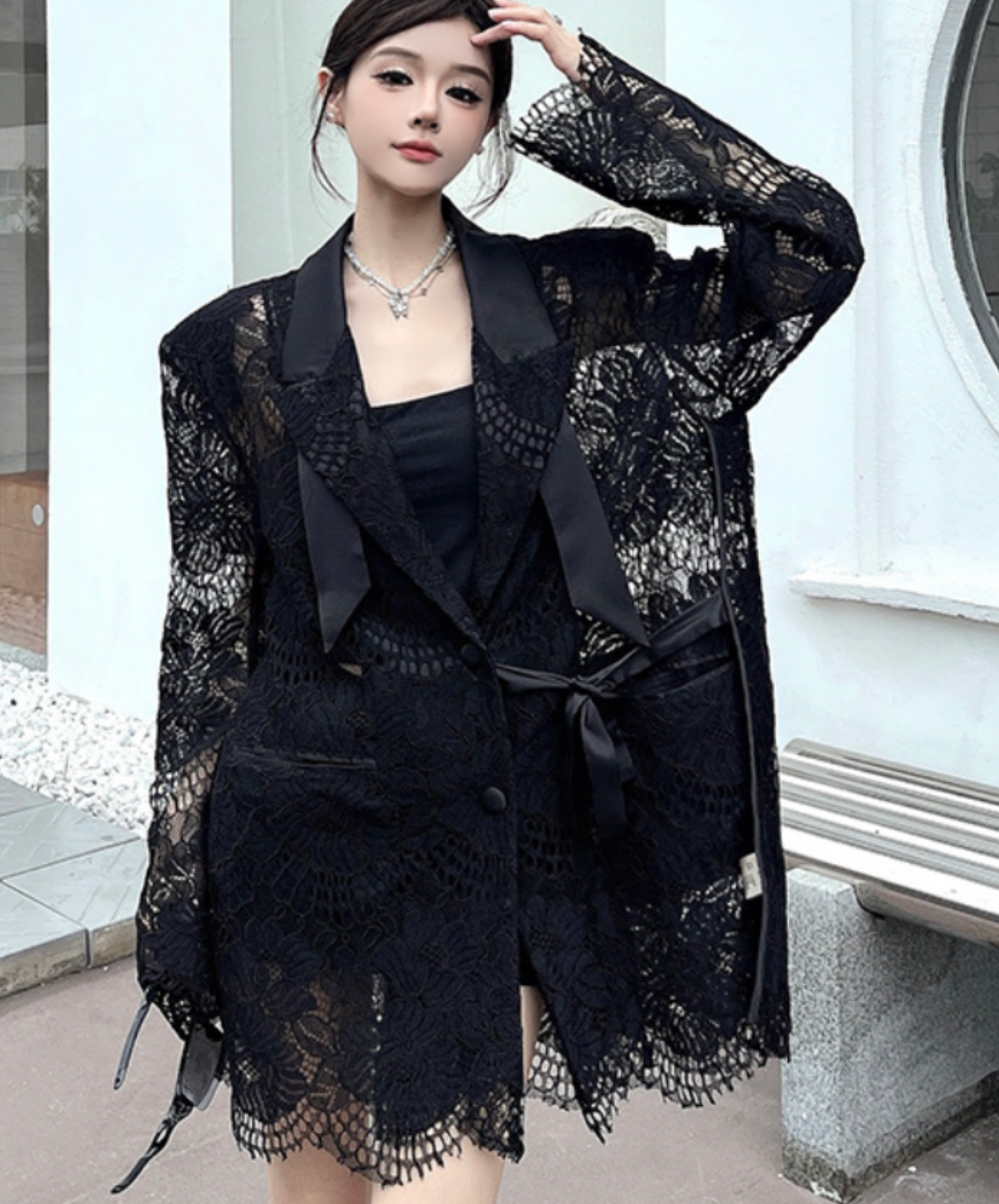 lace splicing ribbon jacket EN2328