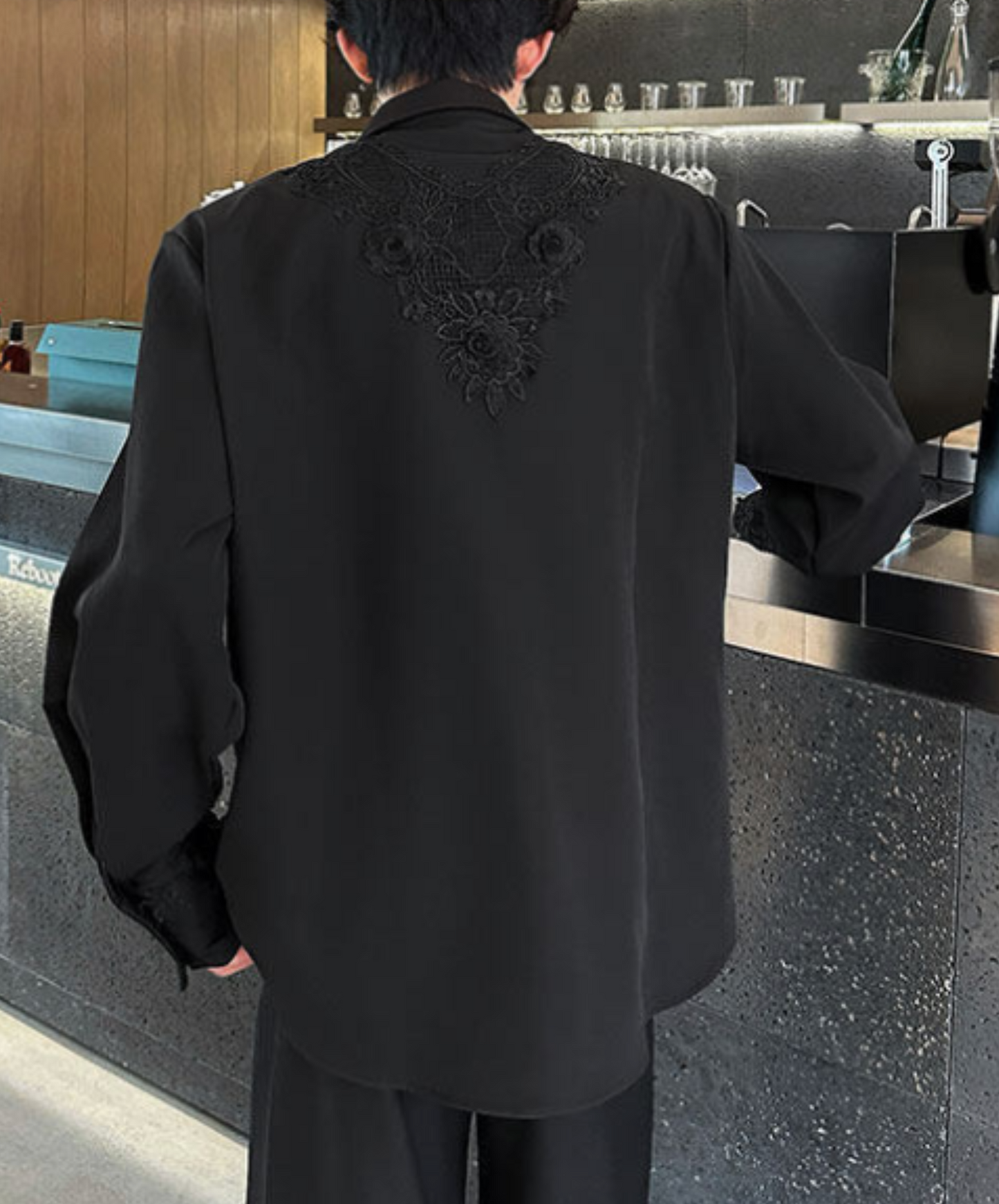 dark gorgeous 3d rose embroidery shirt EN2366
