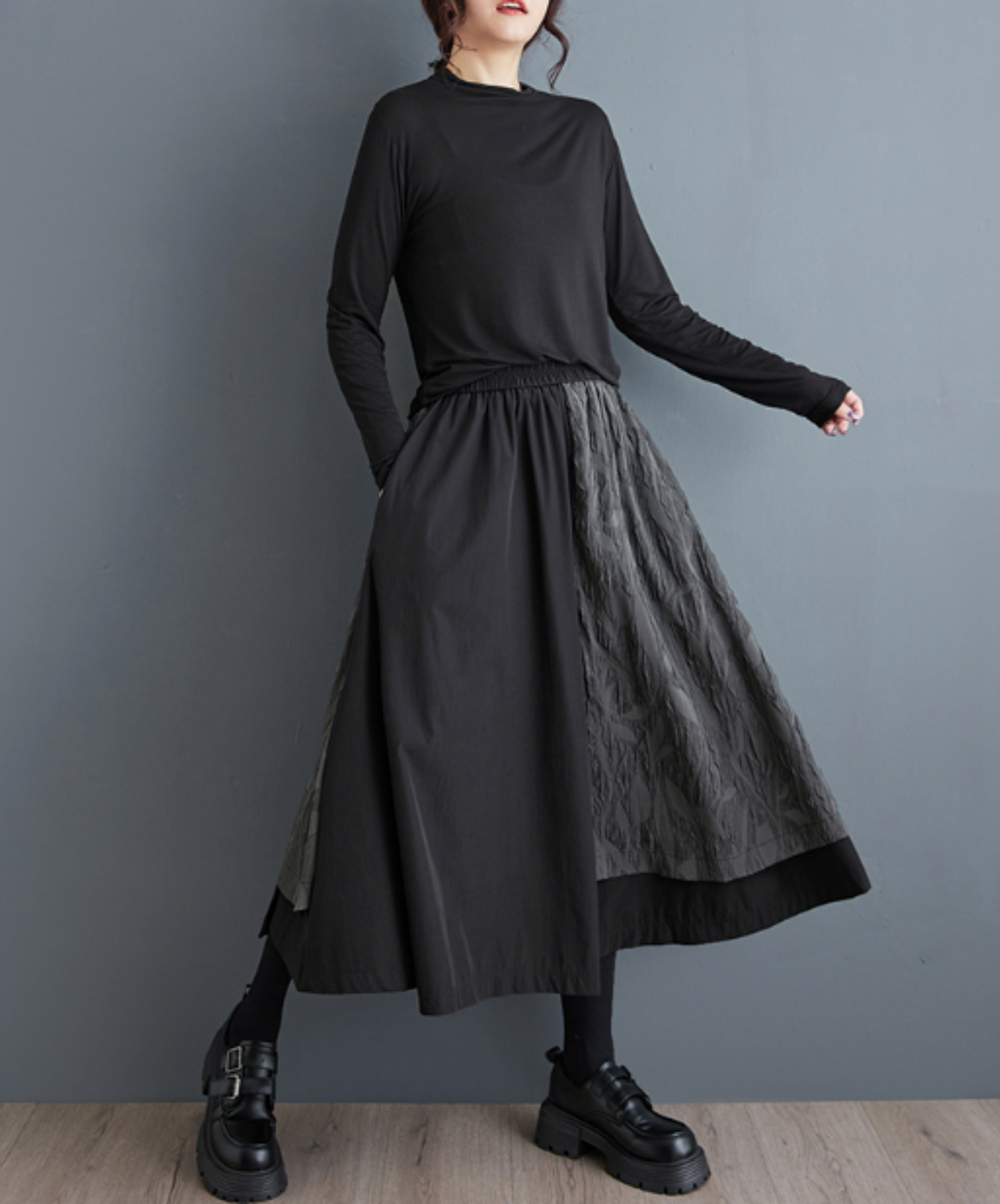 dark Jacquard patchwork casual wide pants EN2183