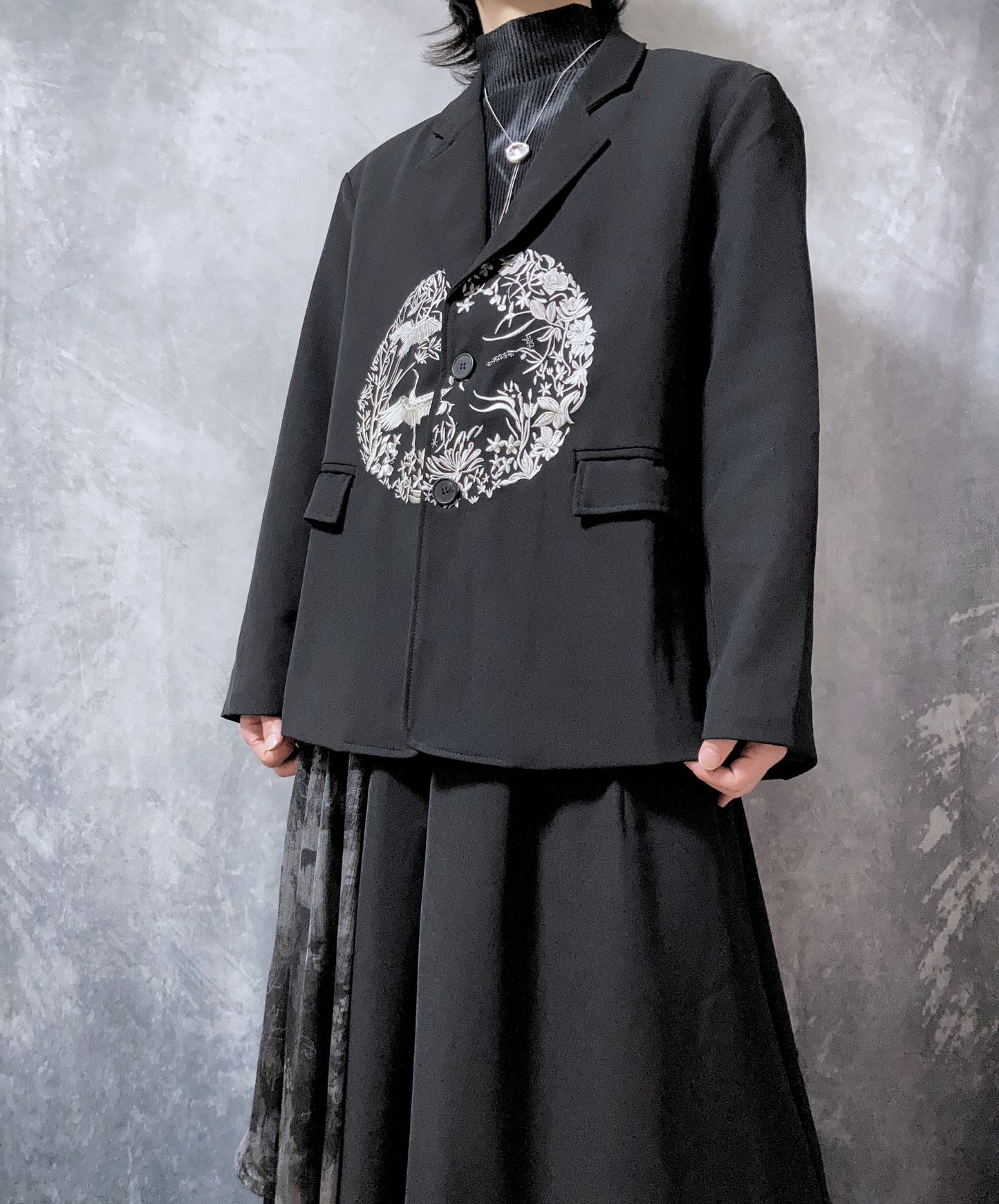 【style70】dark mode outfit set EN1909(jacket + sweater + pants set)
