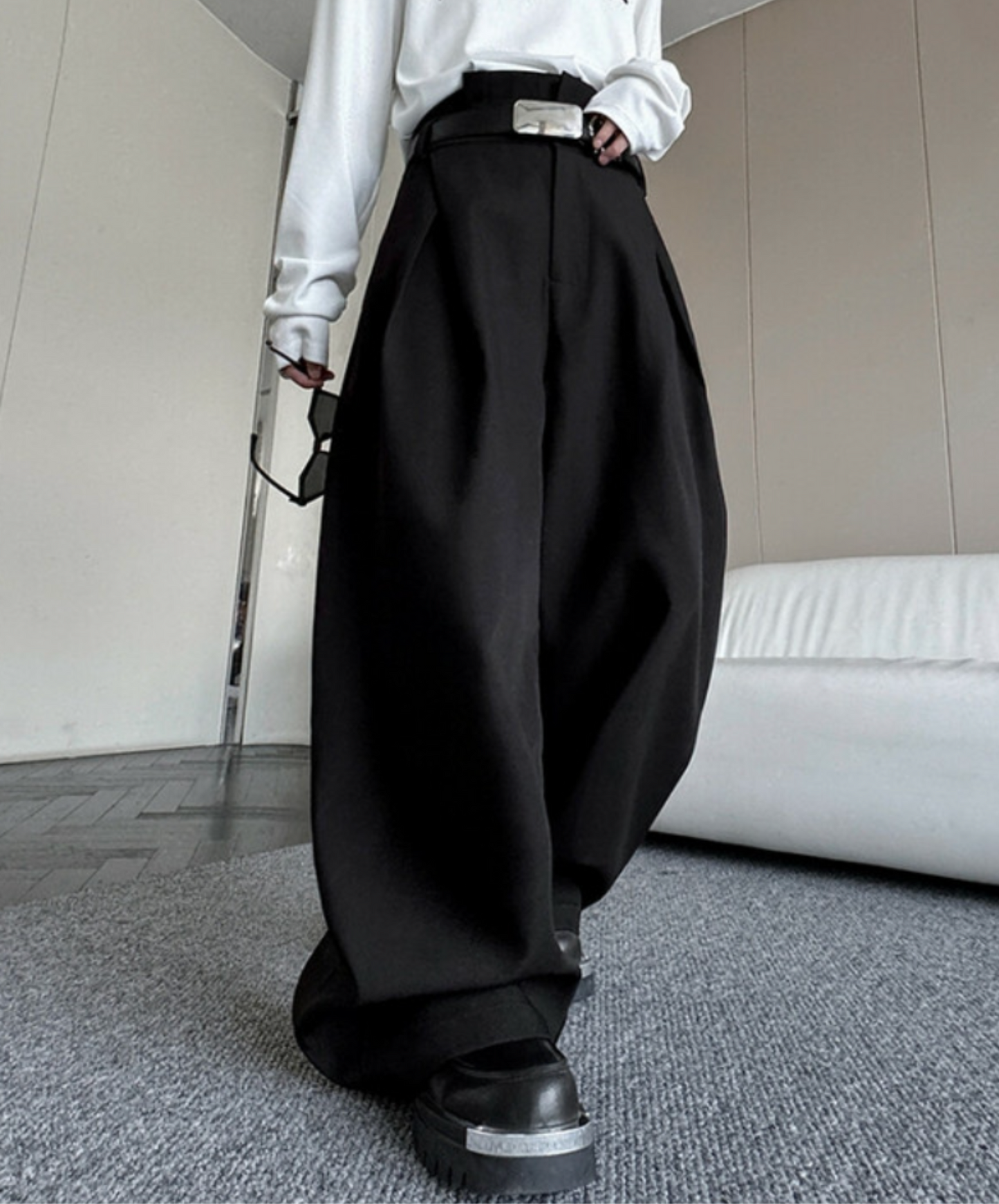 smooth drape texture wide pants EN2339